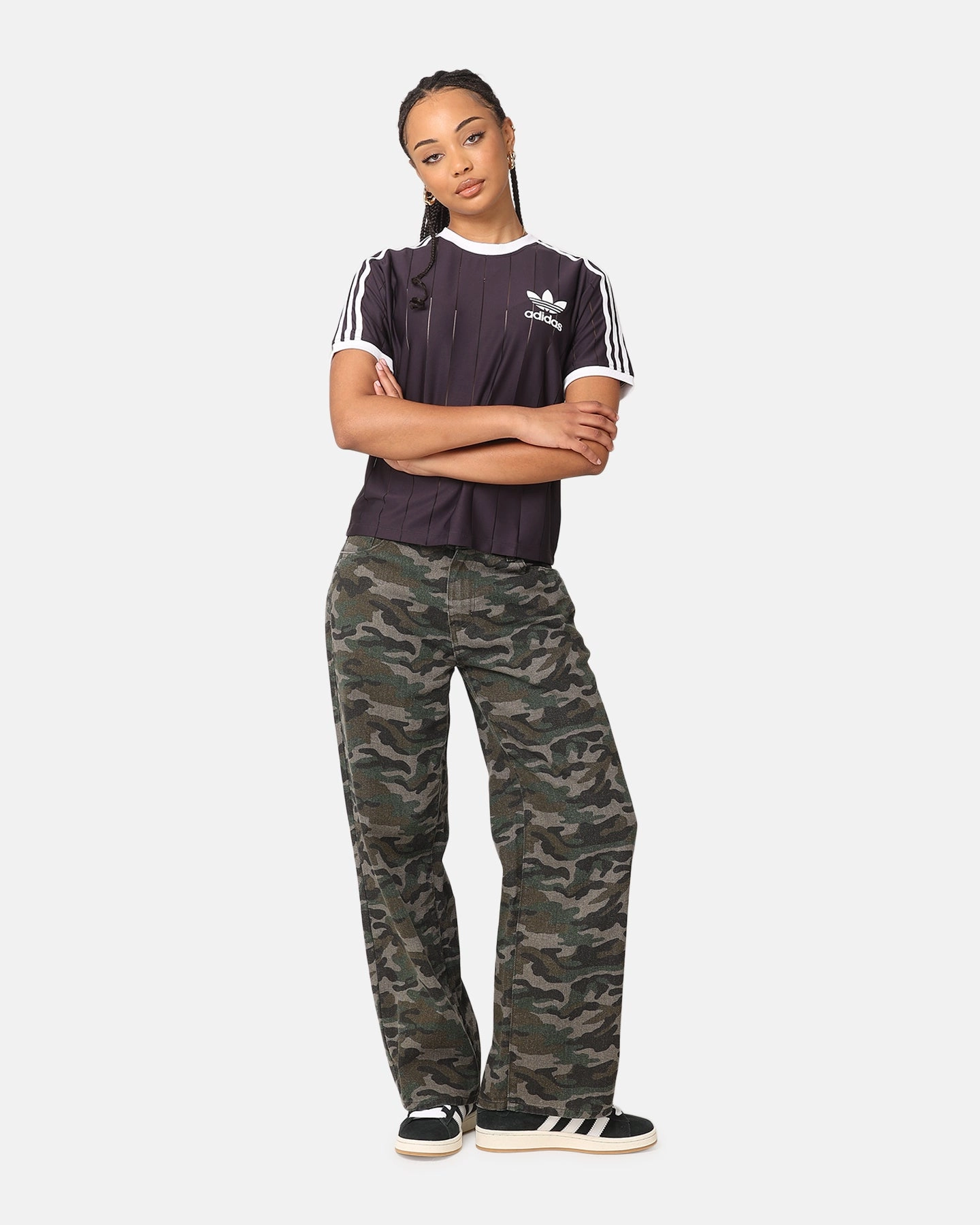 Adidas Women's 3-Stripes Pinstripe T-Shirt Aurora Black