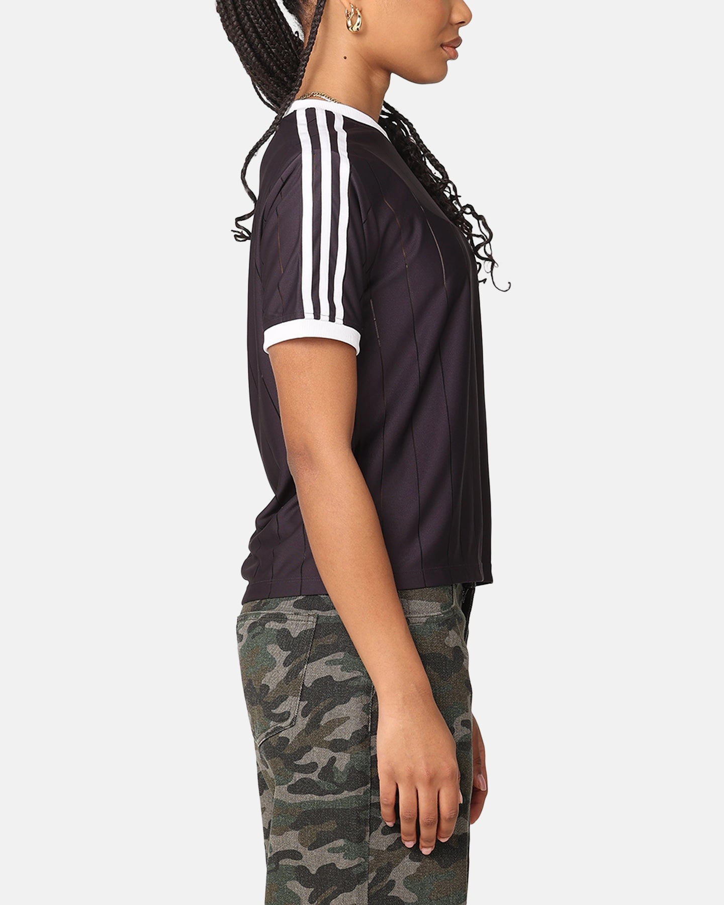 Adidas Women's 3-Stripes Pinstripe T-Shirt Aurora Black