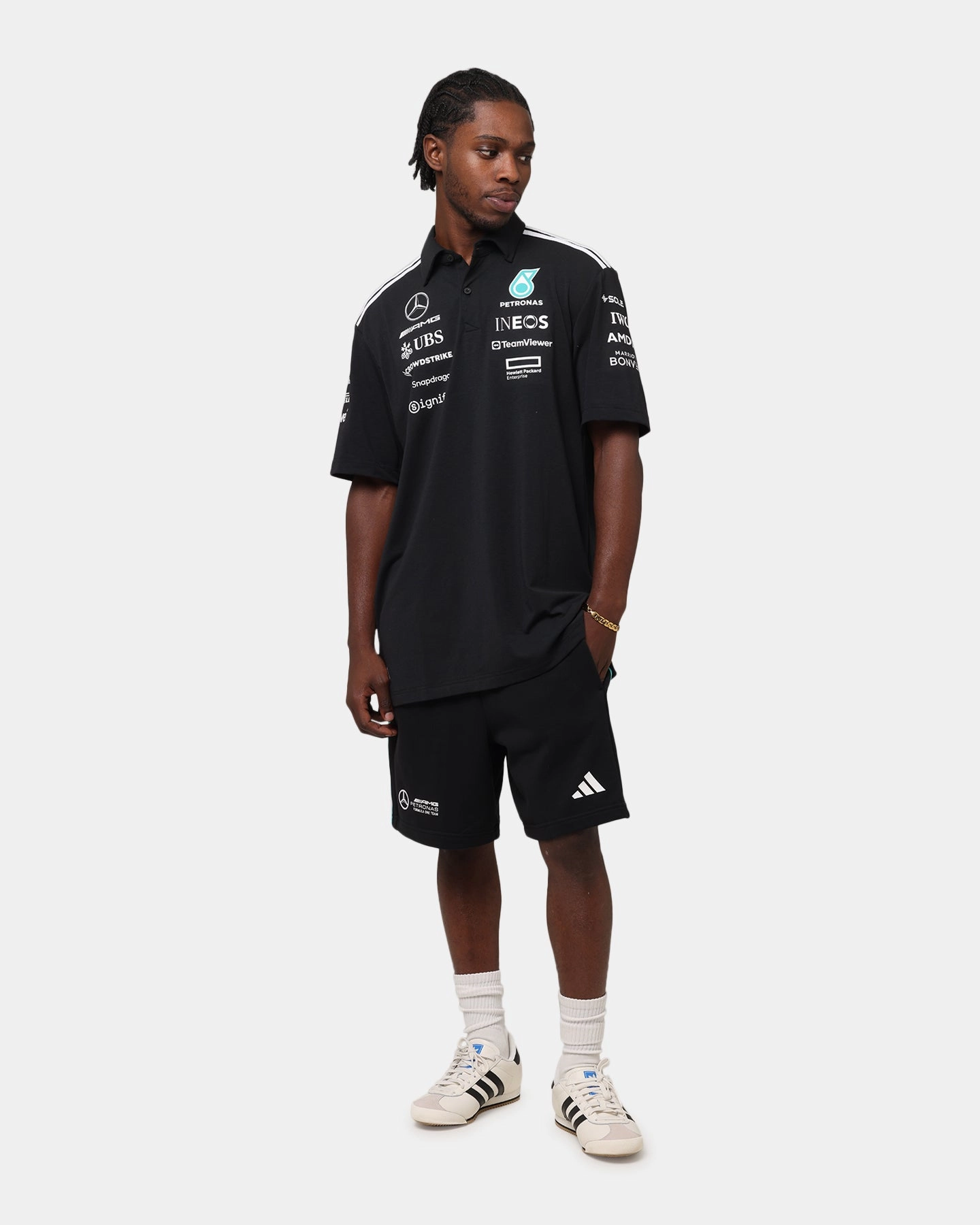 adidas x Mercedes-AMG PETRONAS Formula One F1 2025 Team Polo Shirt Black/White