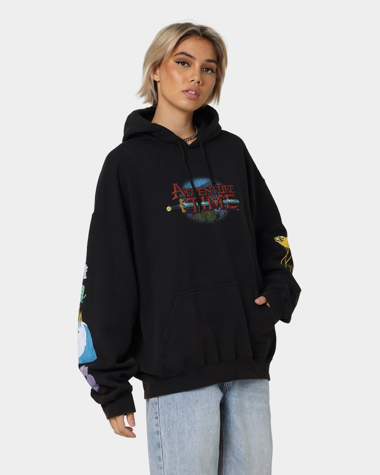 American Thrift X Adventure Time What Time Is It Vintage Hoodie Black Wash