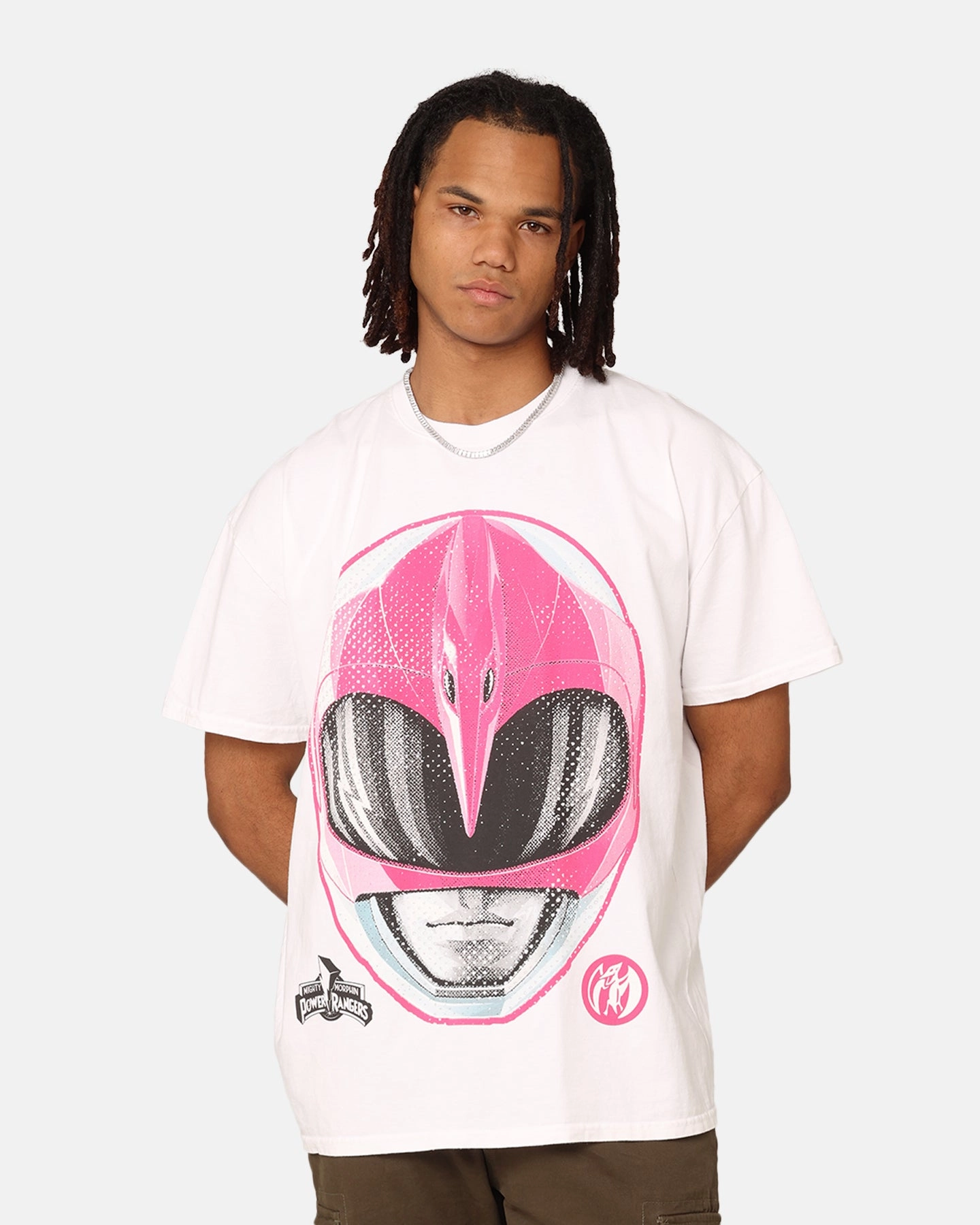 American Thrift X Power Rangers Pink Ranger Big Head Heavyweight T-Shirt White