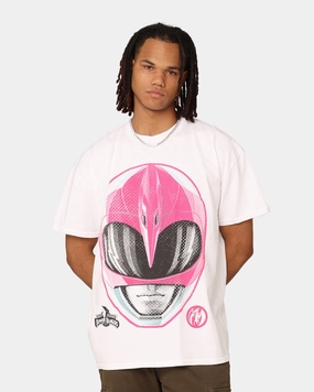 American Thrift X Power Rangers Pink Ranger Big Head Heavyweight T-Shirt White