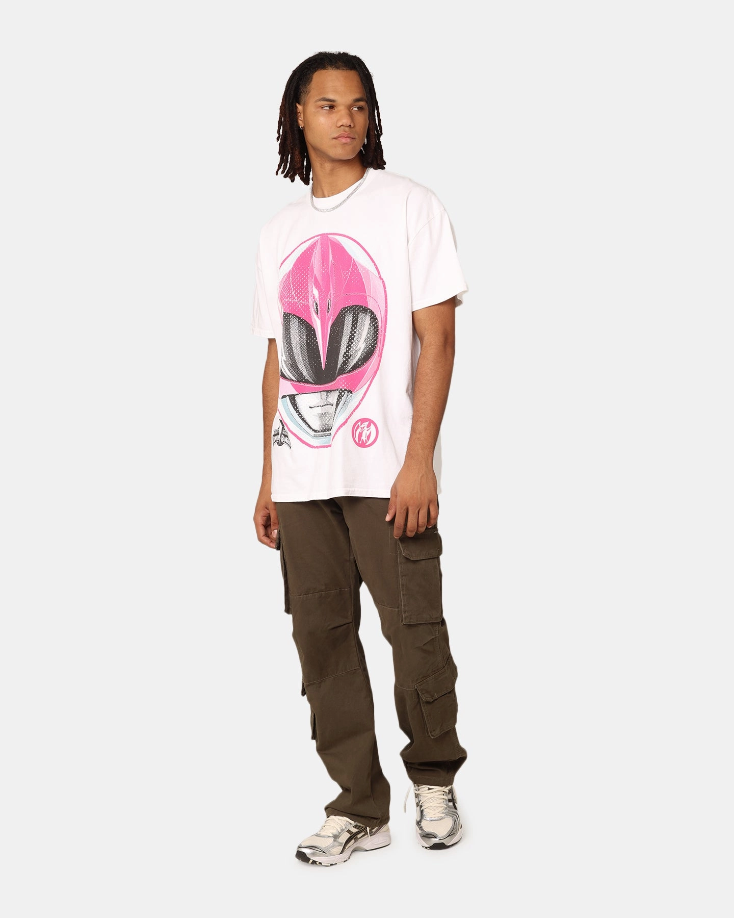 American Thrift X Power Rangers Pink Ranger Big Head Heavyweight T-Shirt White