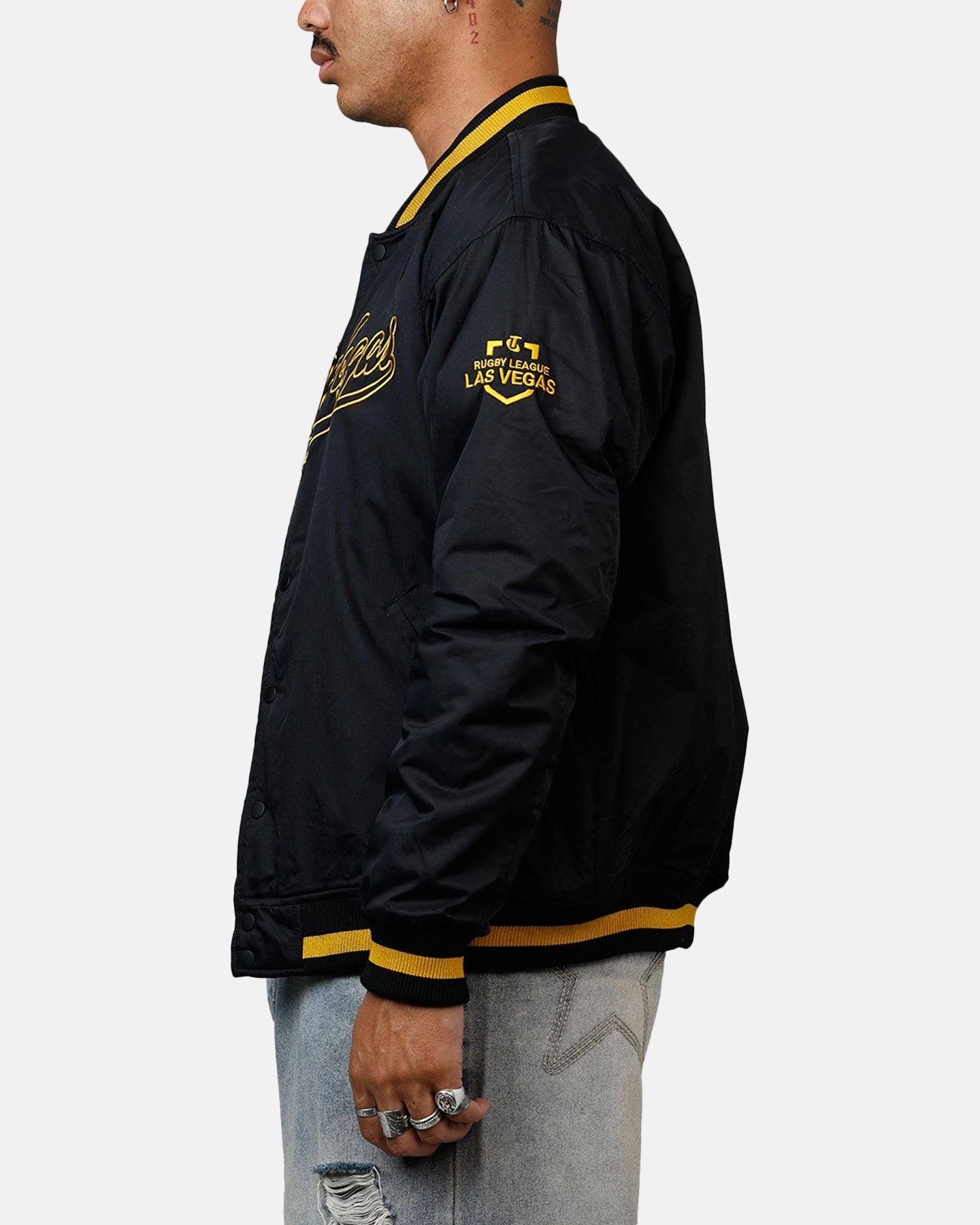 Bleacher Athletic NRL 2025 Las Vegas Round Bomber Jacket Black/Gold