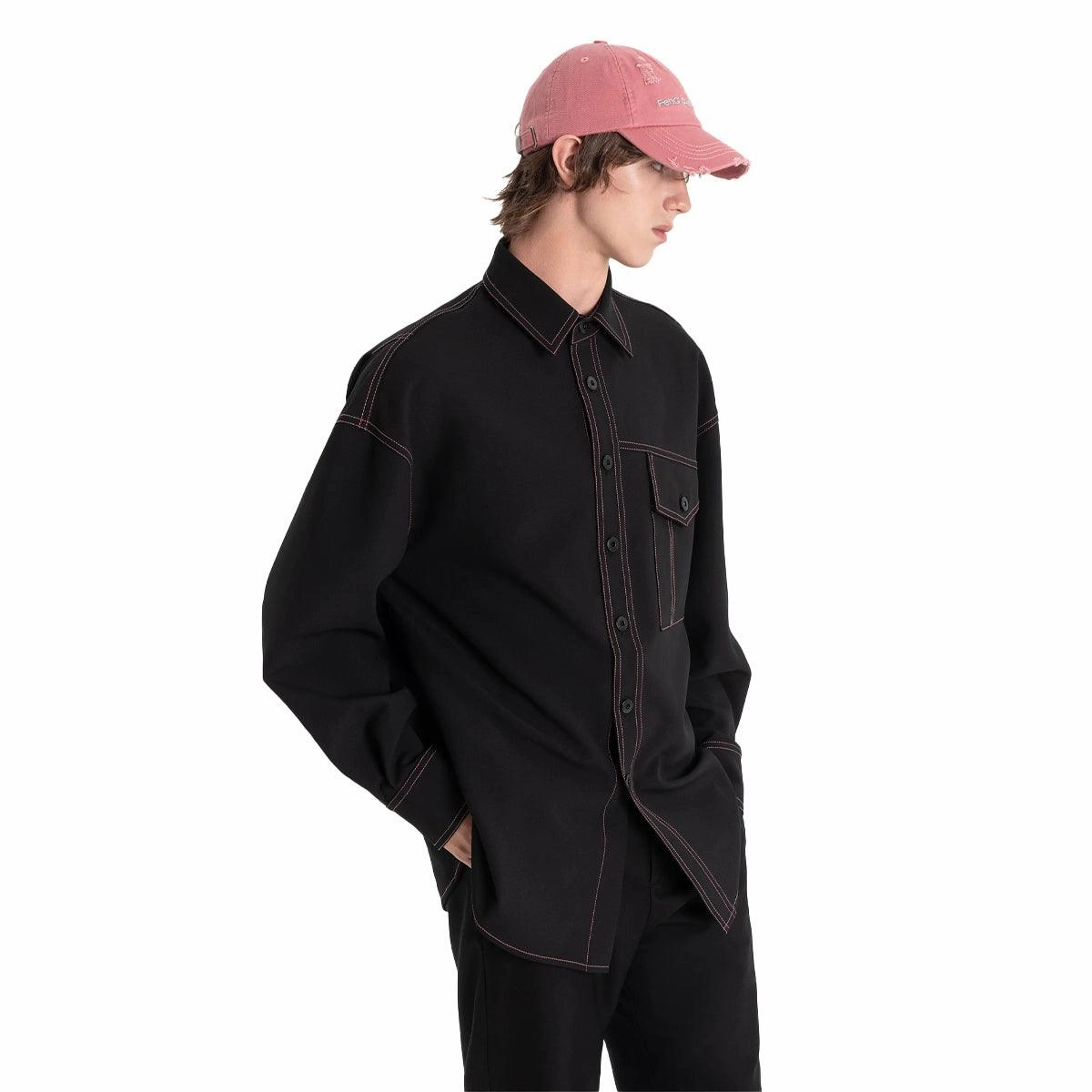 Contrast Stitching Shirt 'Black'