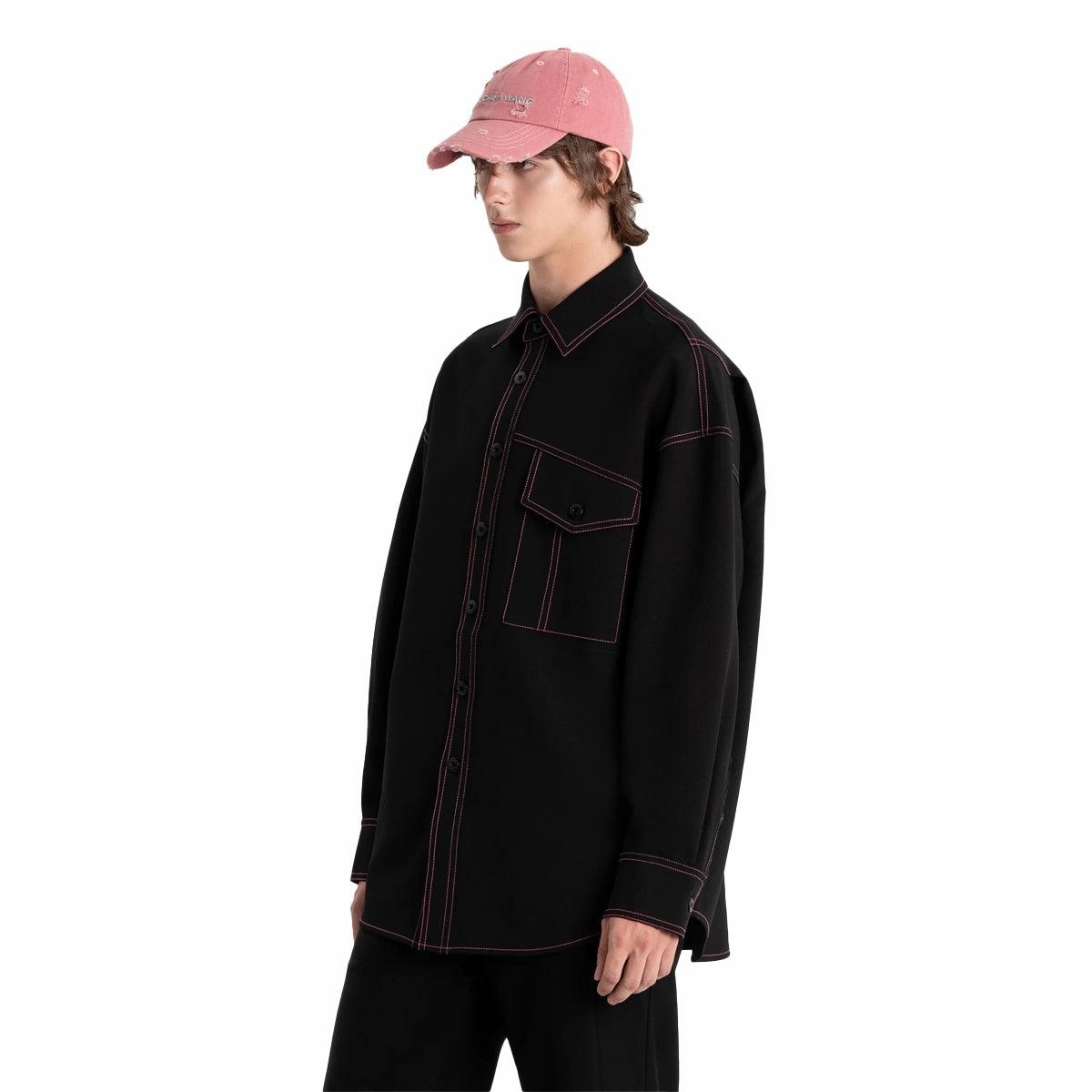 Contrast Stitching Shirt 'Black'