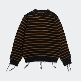 Distressed Striped Sweater - Black/Red