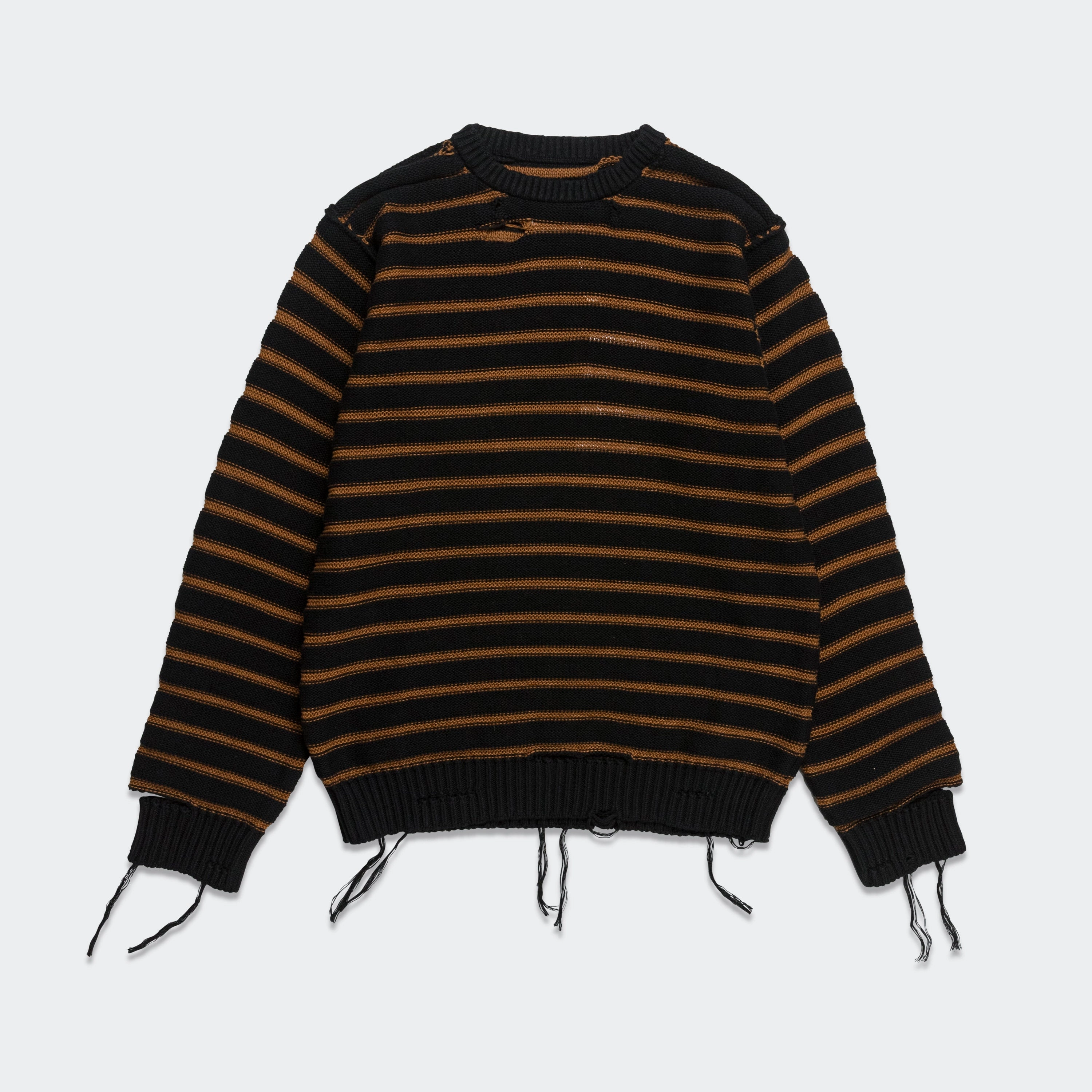 Distressed Striped Sweater - Black/Red
