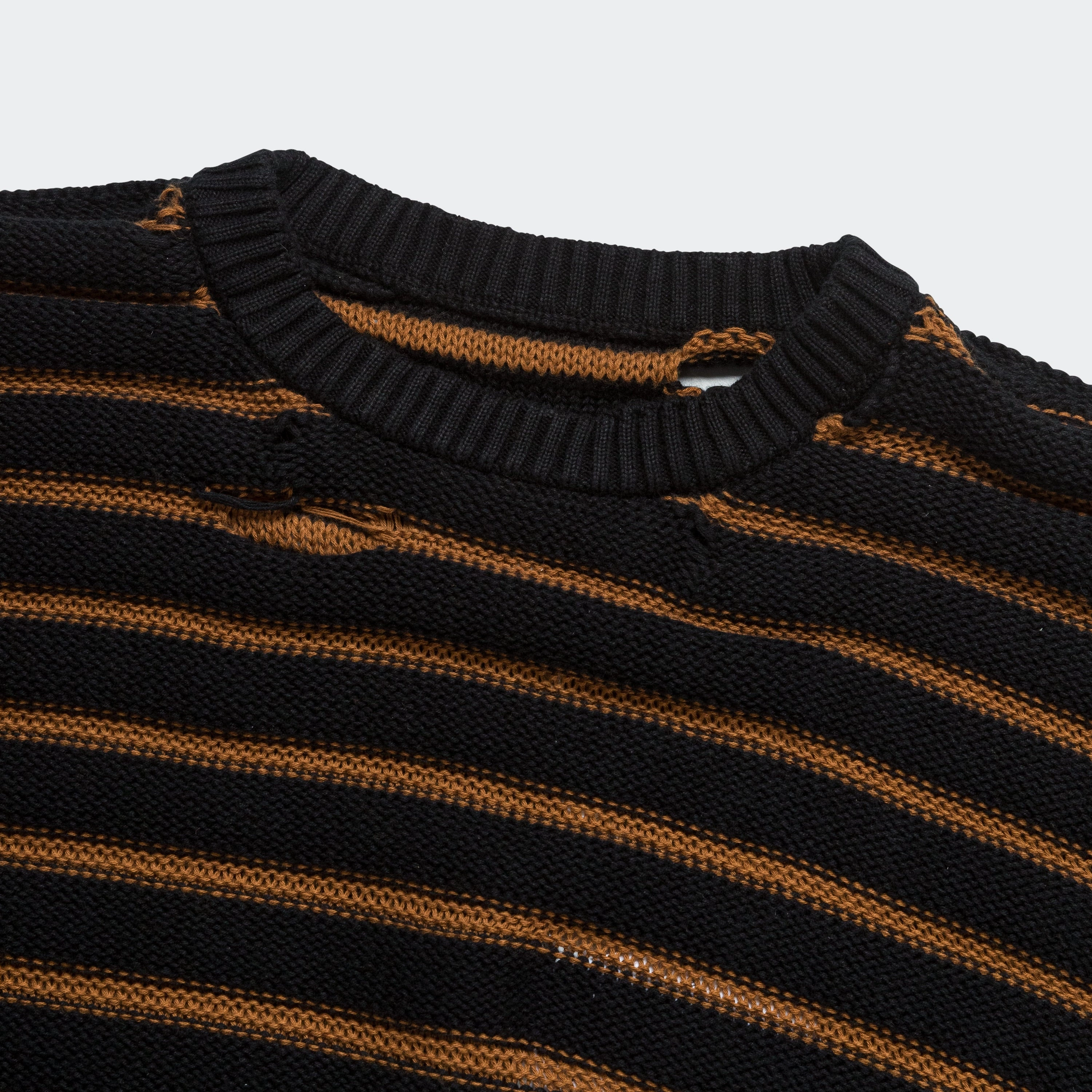 Distressed Striped Sweater - Black/Red