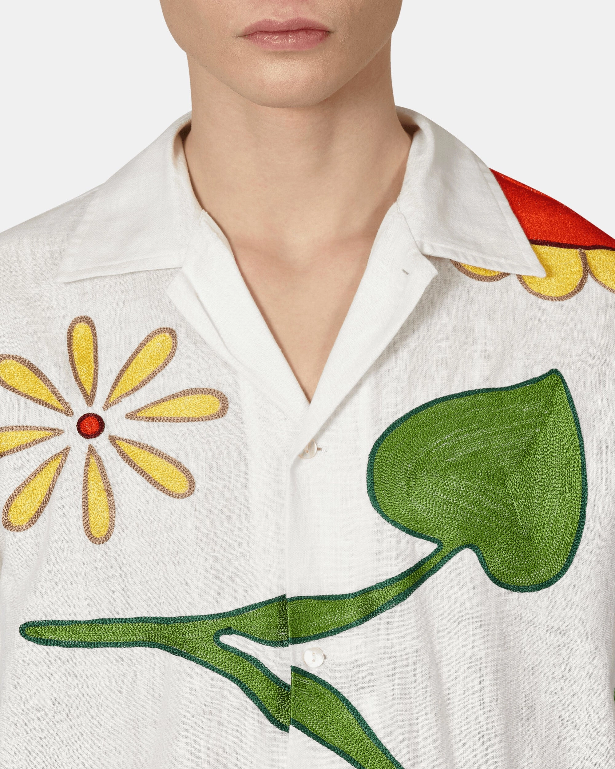 Embroidered Flower Shirt White