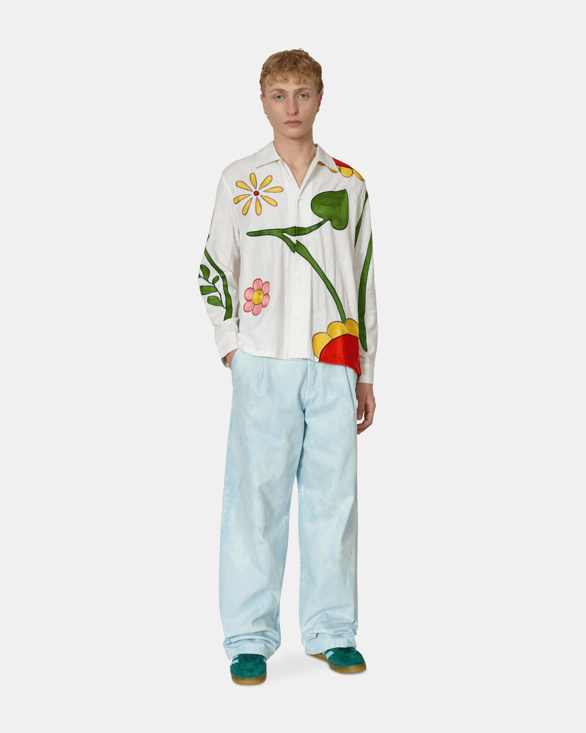 Embroidered Flower Shirt White