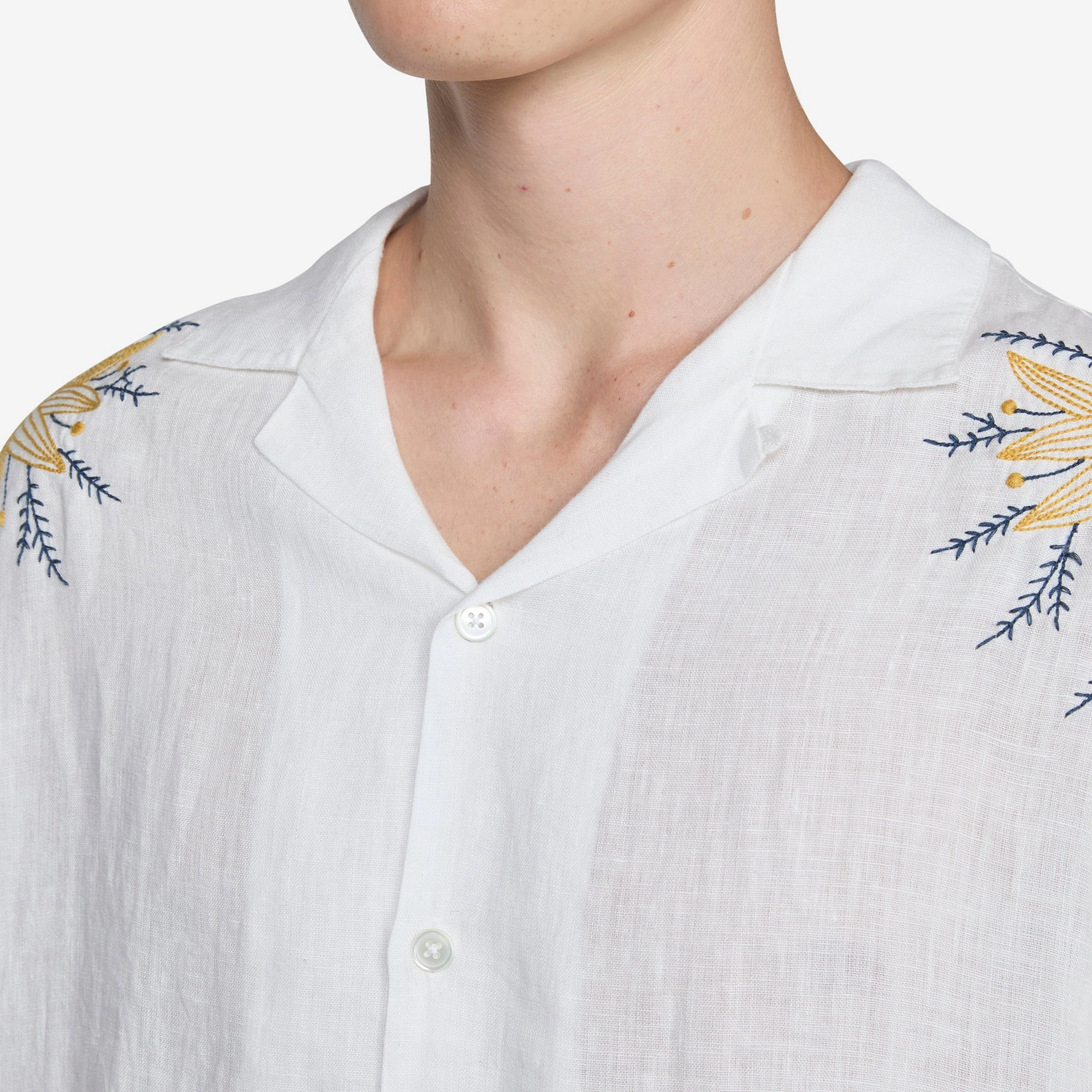 Embroidery Bird And Flowers Shirt Ecru