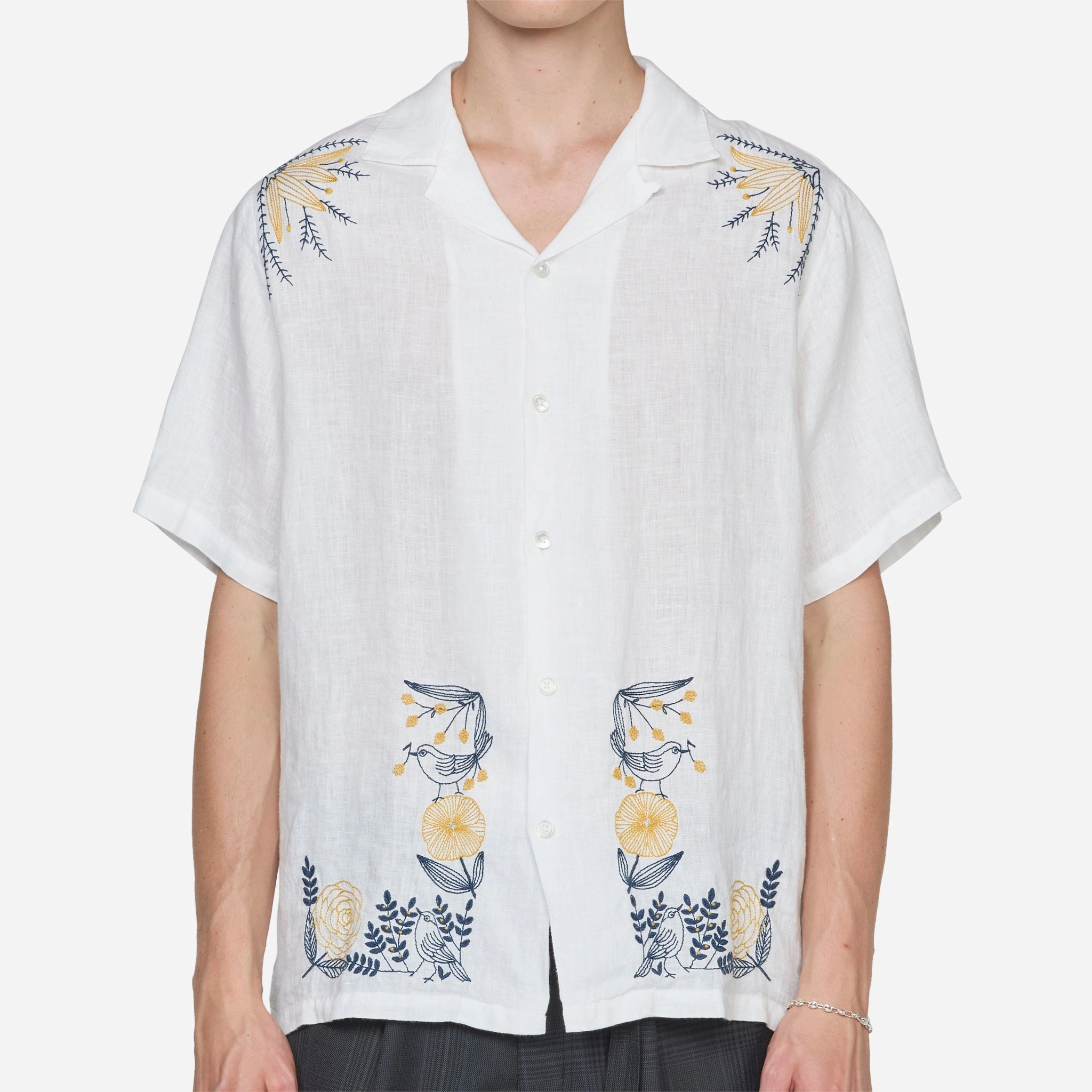 Embroidery Bird And Flowers Shirt Ecru