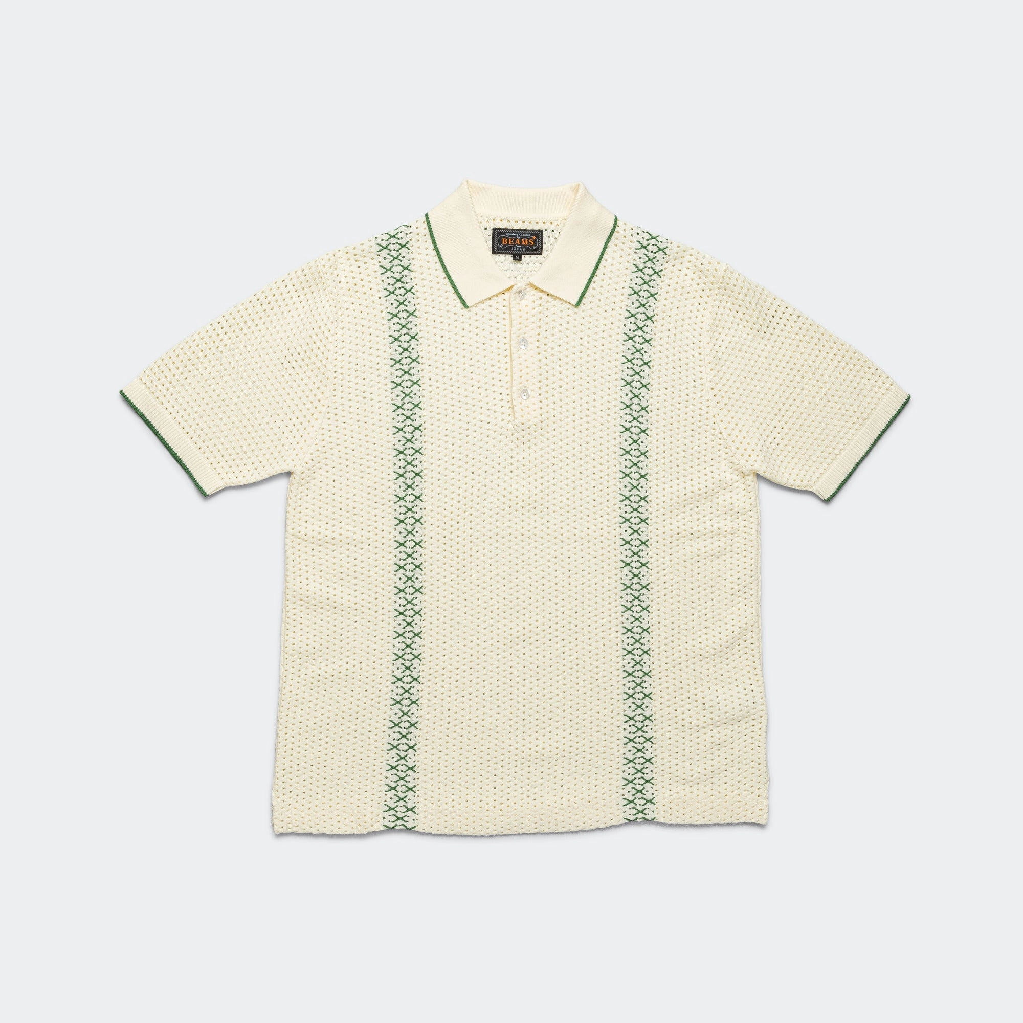 Knit Polo Mesh Stripe - Off White