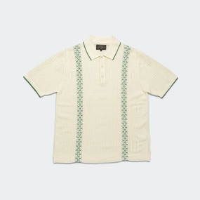 Knit Polo Mesh Stripe - Off White