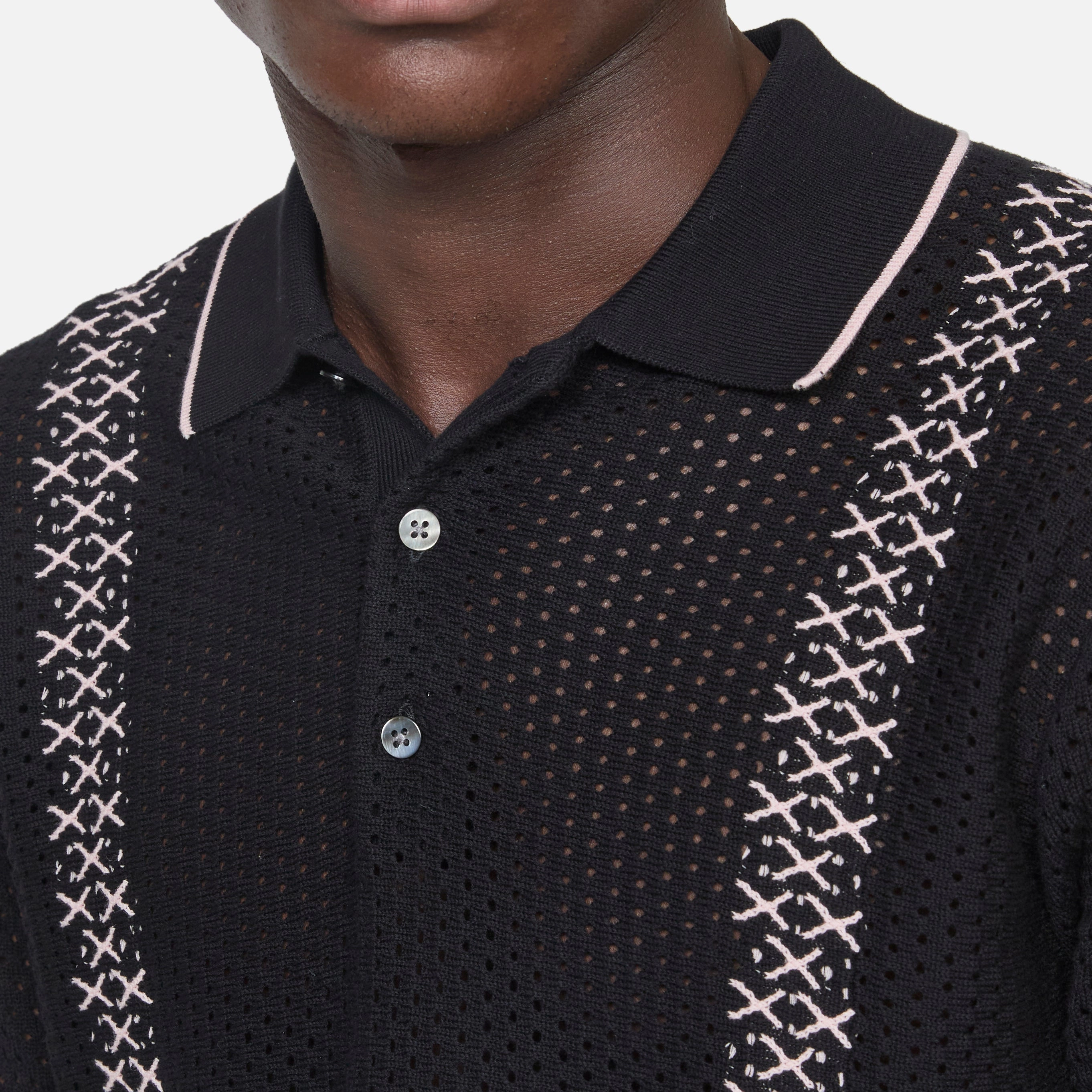 Knit Polo Mesh Stripe Black