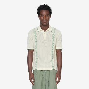 Knit Polo Mesh Stripe Off White