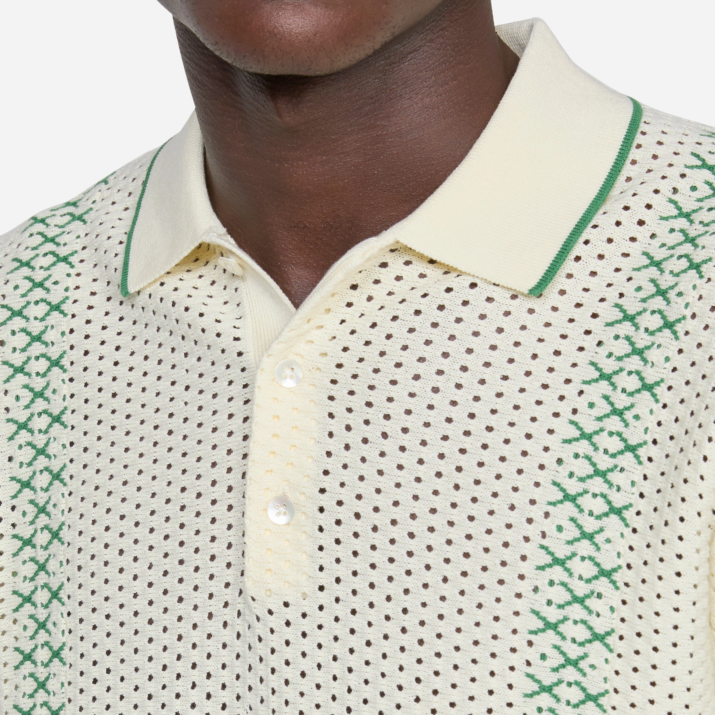 Knit Polo Mesh Stripe Off White