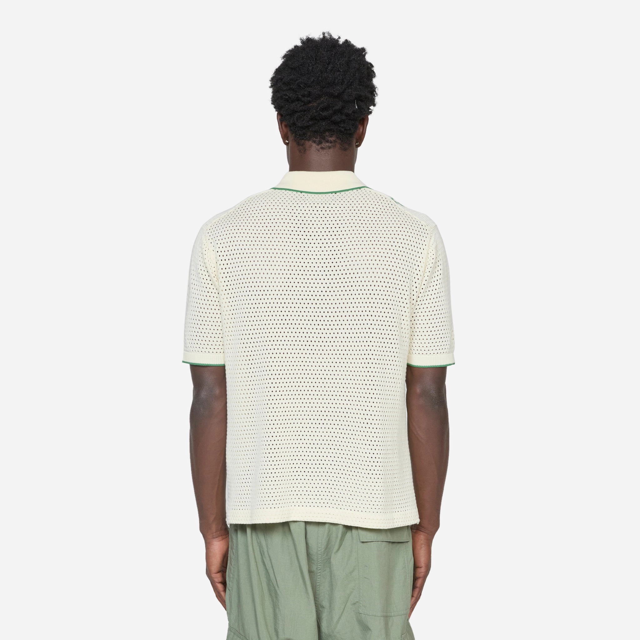 Knit Polo Mesh Stripe Off White