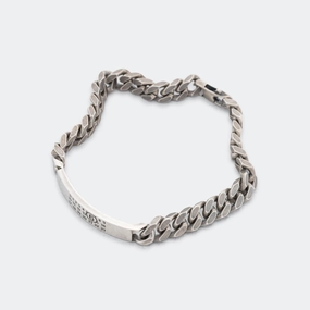 Minimal Logo Curb Bracelet - Silver Toned Brass
