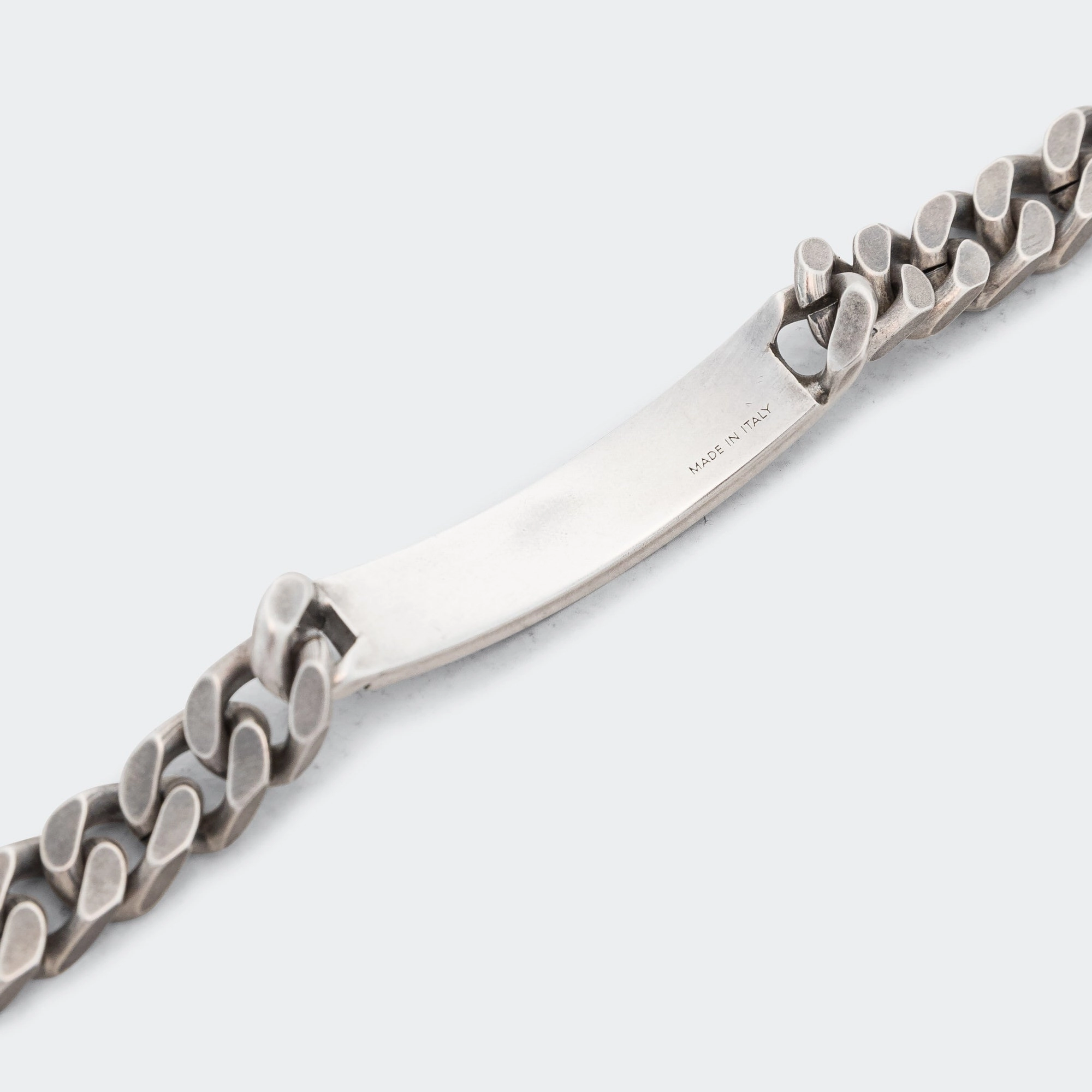 Minimal Logo Curb Bracelet - Silver Toned Brass