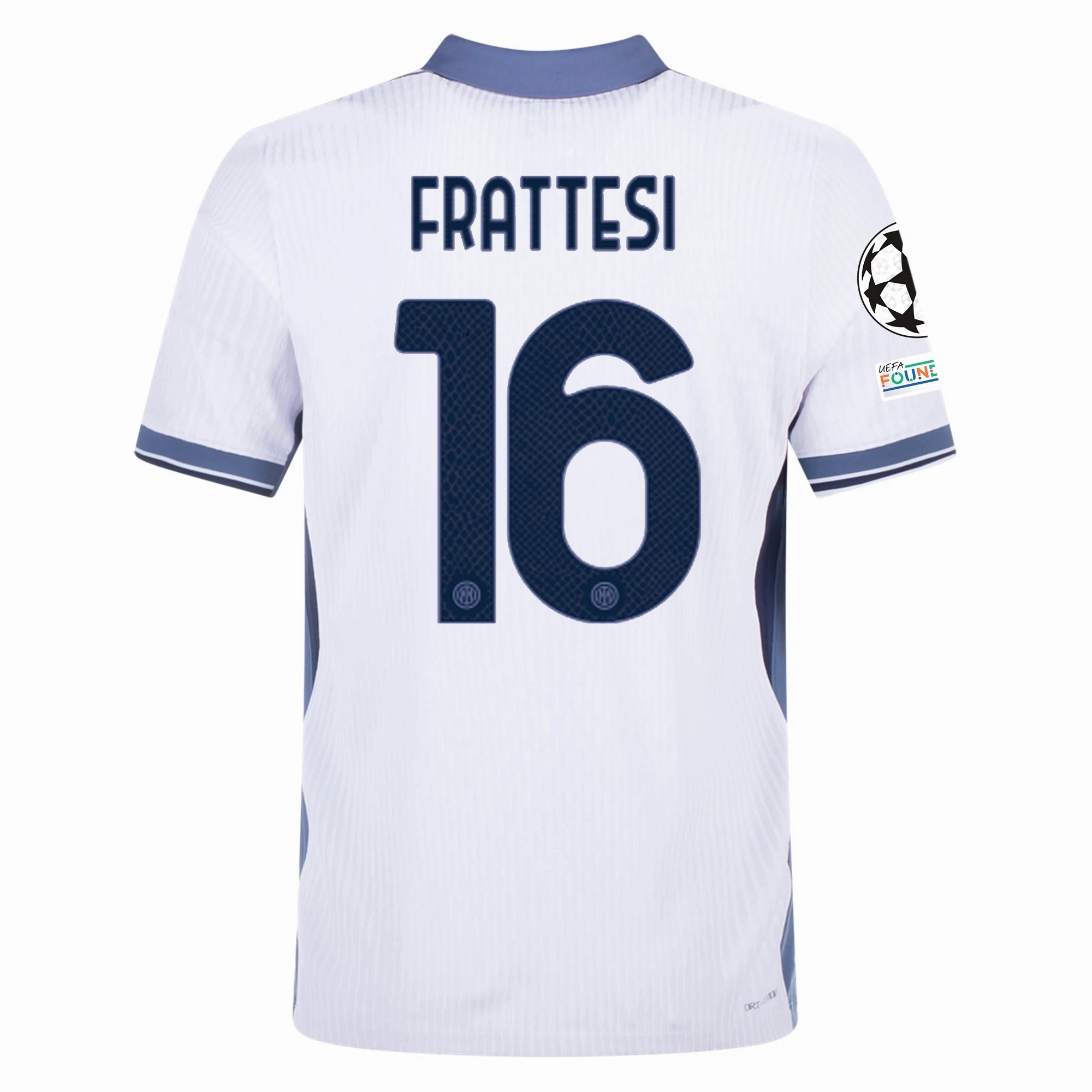 Nike Inter Milan Authentic Davide Frattesi Away Jersey w/ Champions League   Scudetto Patch 24/25 (White/Silver)
