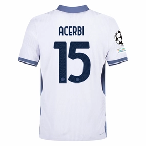 Nike Inter Milan Authentic Francesco Acerbi Away Jersey w/ Champions League   Scudetto Patch 24/25 (White/Silver)