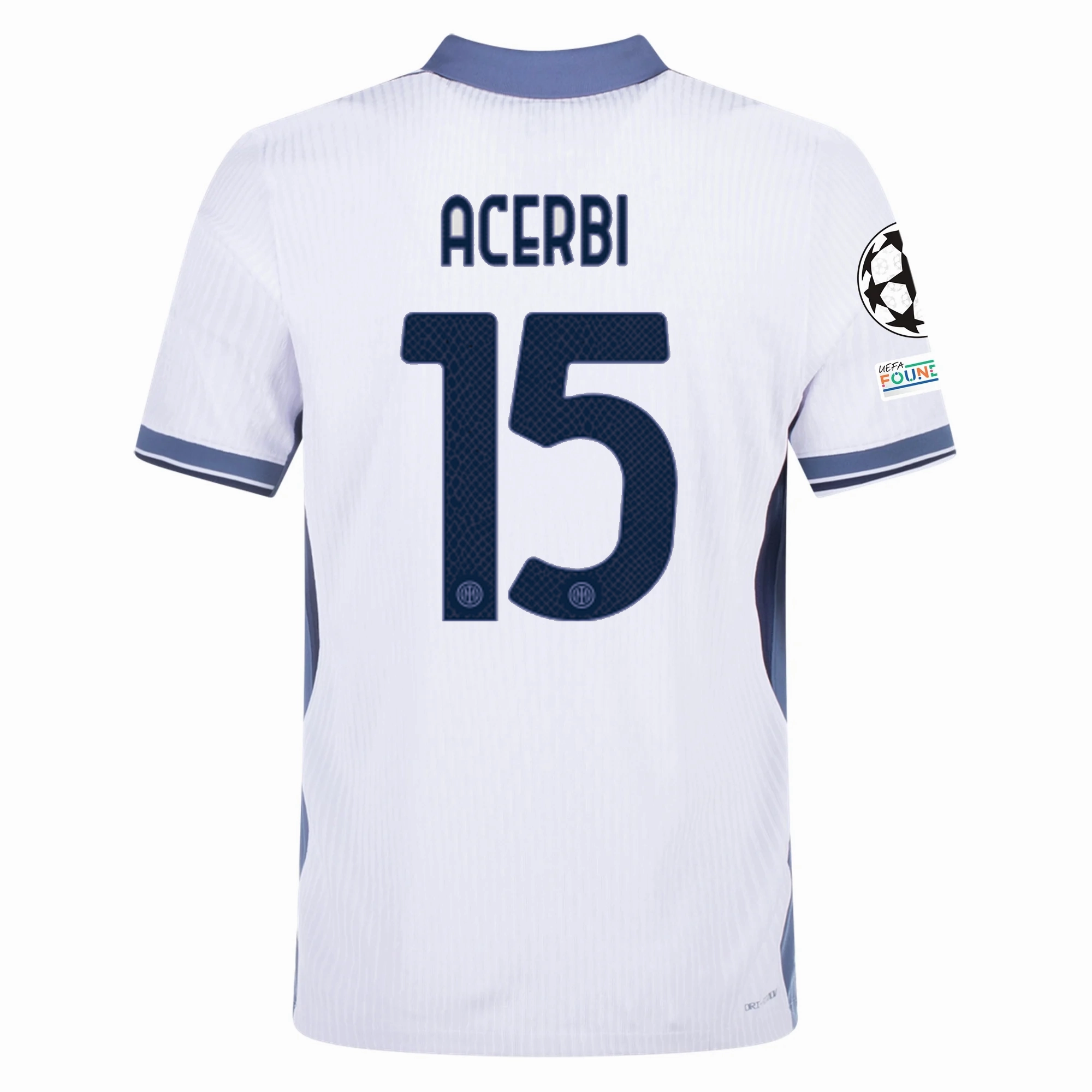 Nike Inter Milan Authentic Francesco Acerbi Away Jersey w/ Champions League   Scudetto Patch 24/25 (White/Silver)