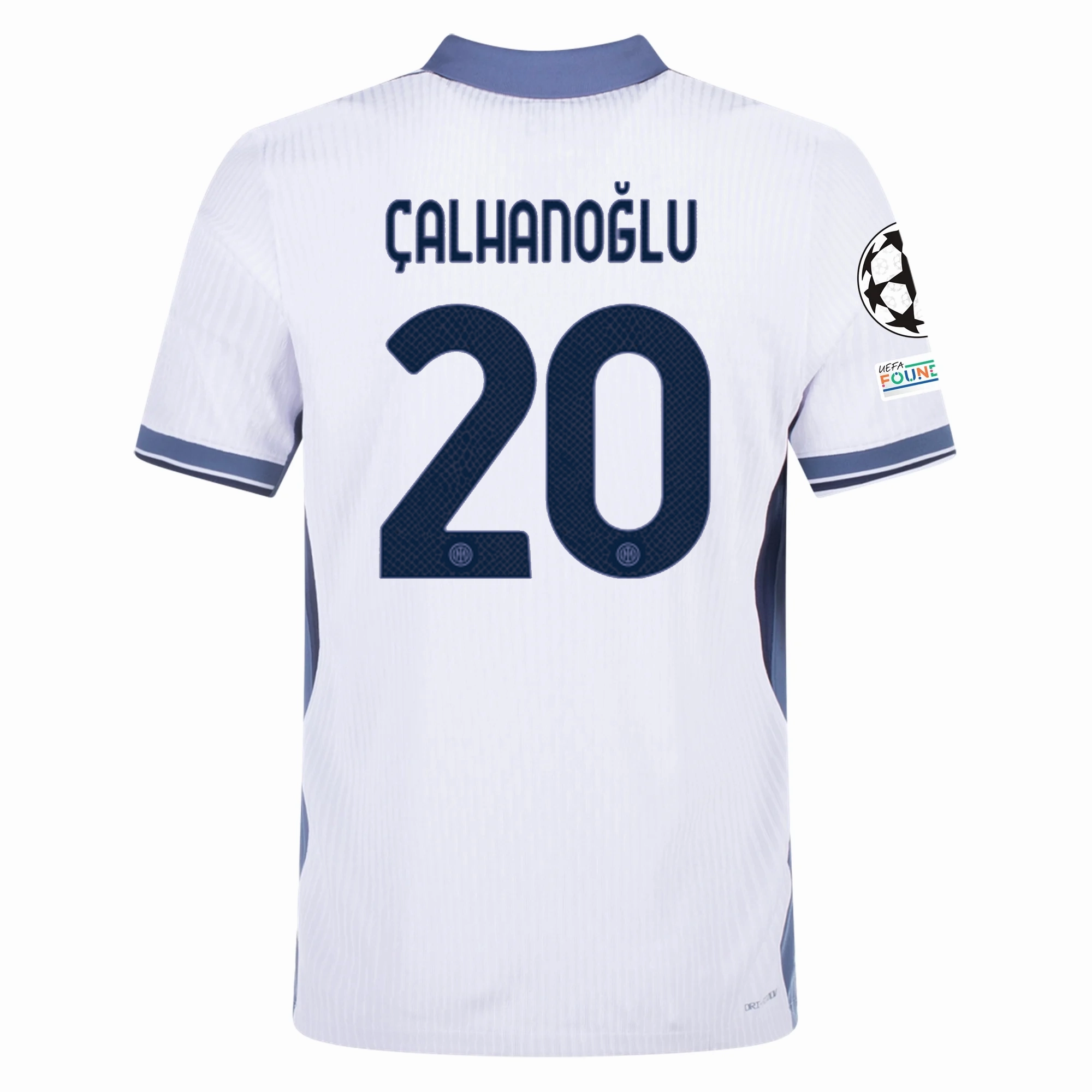 Nike Inter Milan Authentic Hakan Çalhanoğlu Away Jersey w/ Champions League   Scudetto Patch 24/25 (White/Silver)
