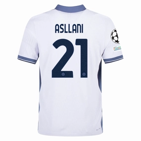Nike Inter Milan Authentic Kristjan Asllani Away Jersey w/ Champions League   Scudetto Patch 24/25 (White/Silver)