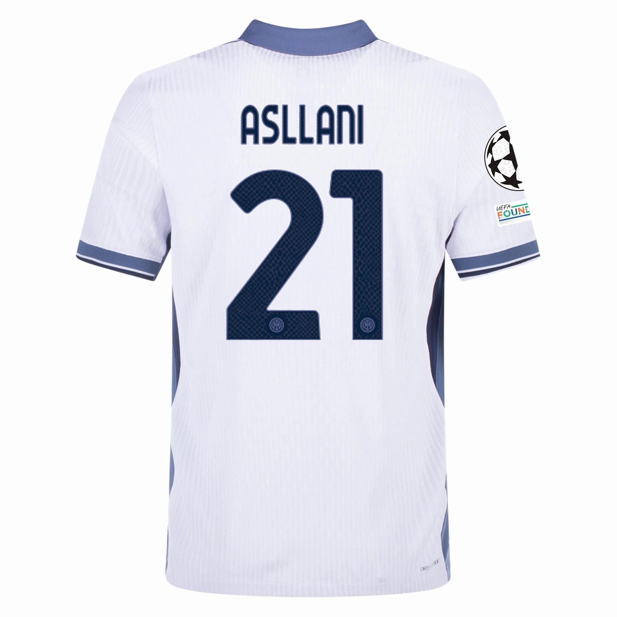 Nike Inter Milan Authentic Kristjan Asllani Away Jersey w/ Champions League   Scudetto Patch 24/25 (White/Silver)