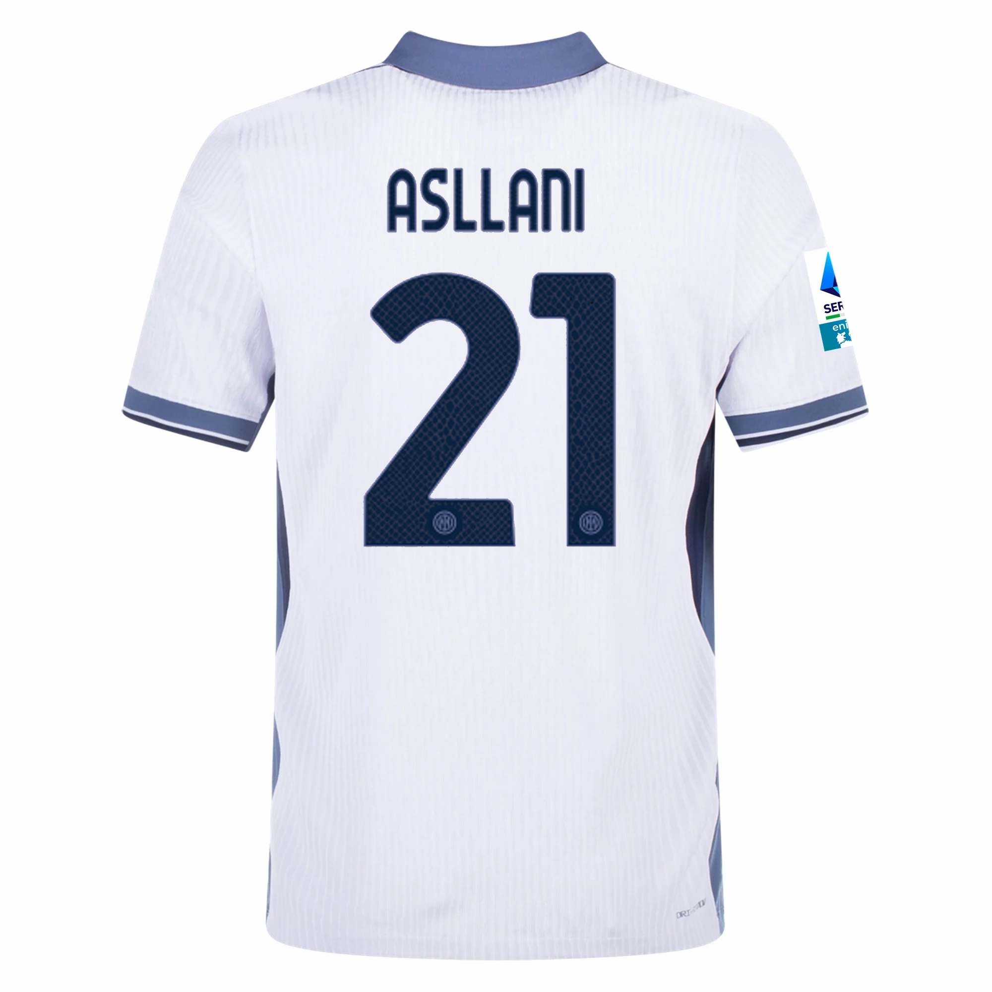 Nike Inter Milan Authentic Kristjan Asllani Away Jersey w/ Serie A   Scudetto Patch 24/25 (White/Silver)