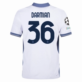 Nike Inter Milan Authentic Matteo Darmian Away Jersey w/ Champions League   Scudetto Patch 24/25 (White/Silver)