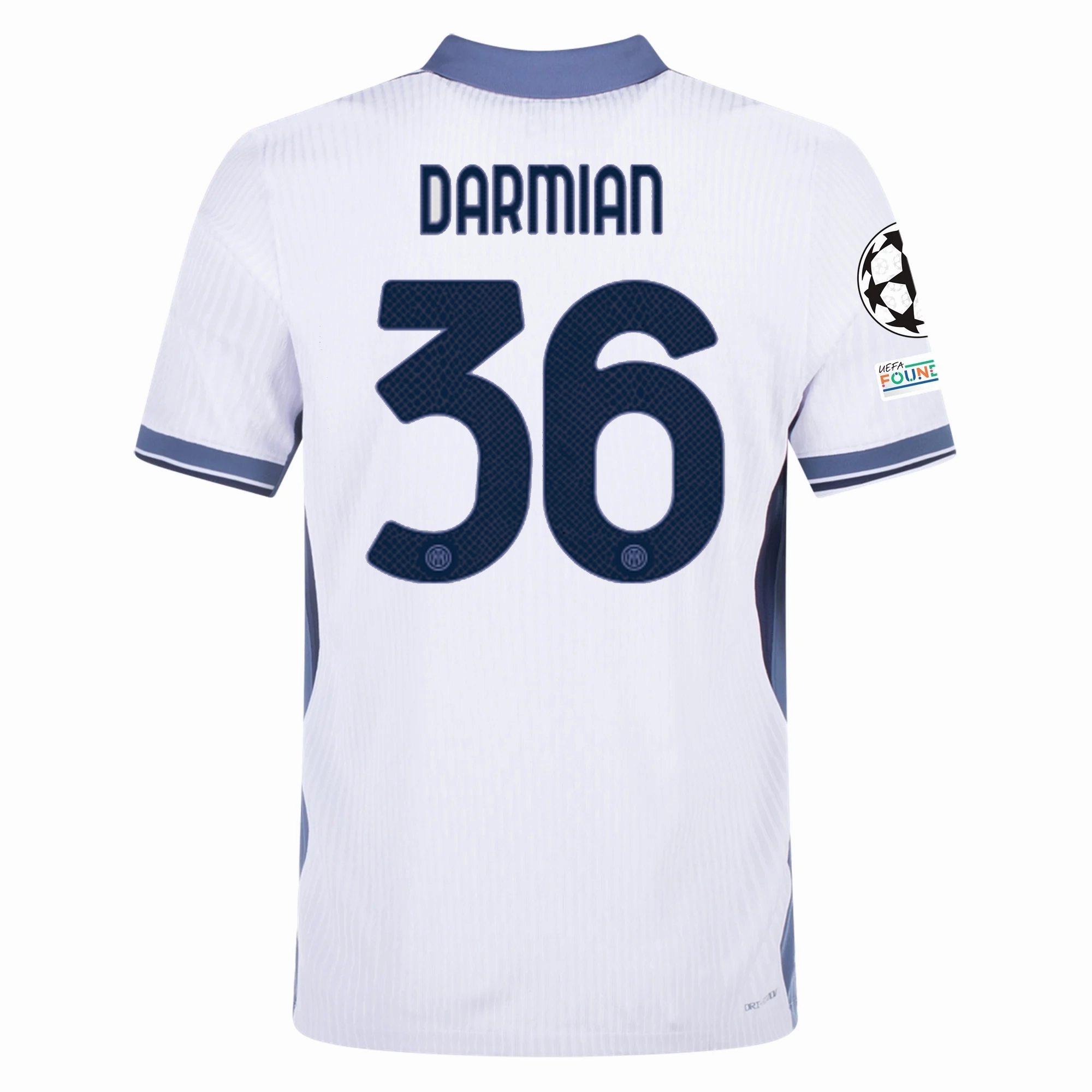 Nike Inter Milan Authentic Matteo Darmian Away Jersey w/ Champions League   Scudetto Patch 24/25 (White/Silver)