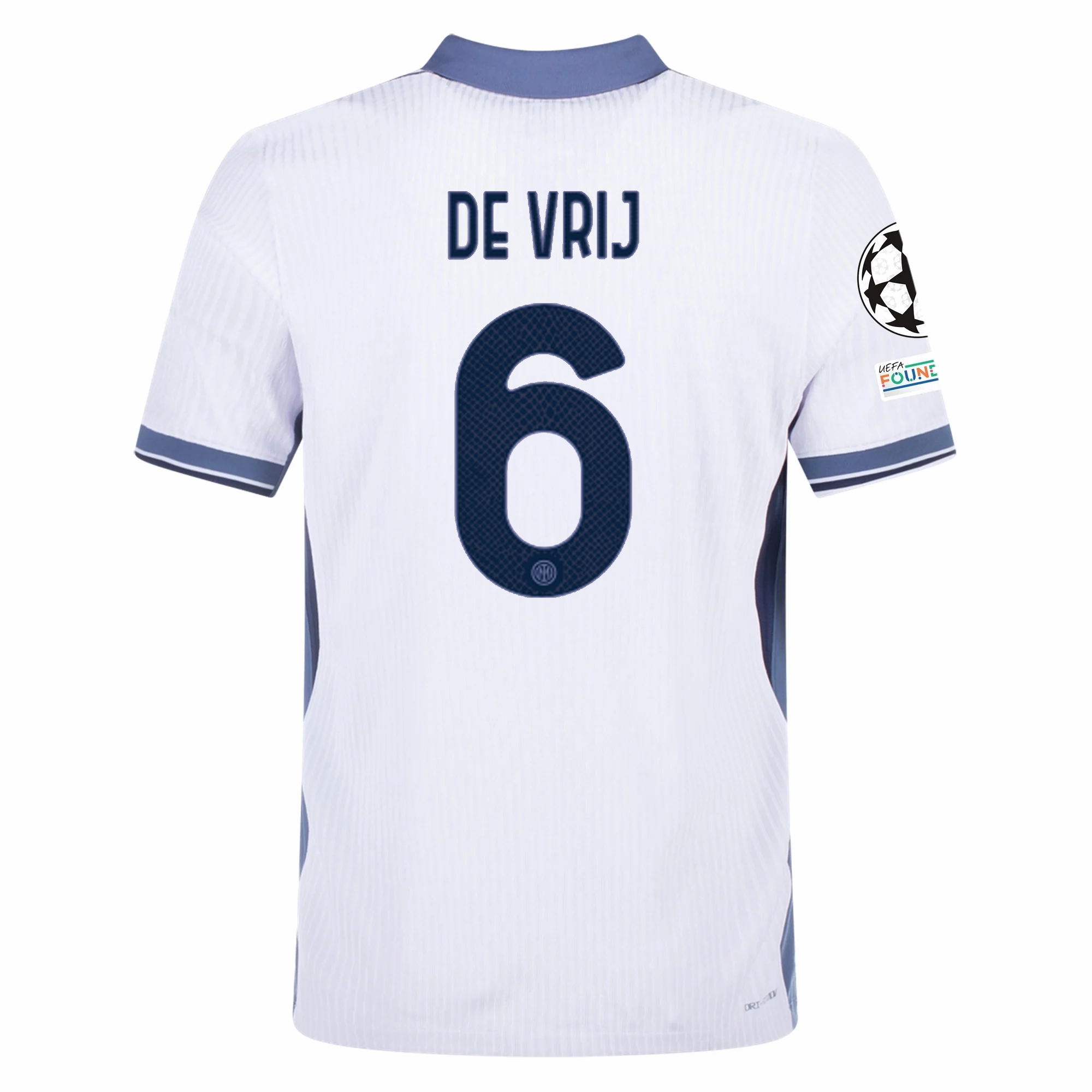 Nike Inter Milan Authentic Stefan de Vrij Away Jersey w/ Champions League   Scudetto Patch 24/25 (White/Silver)