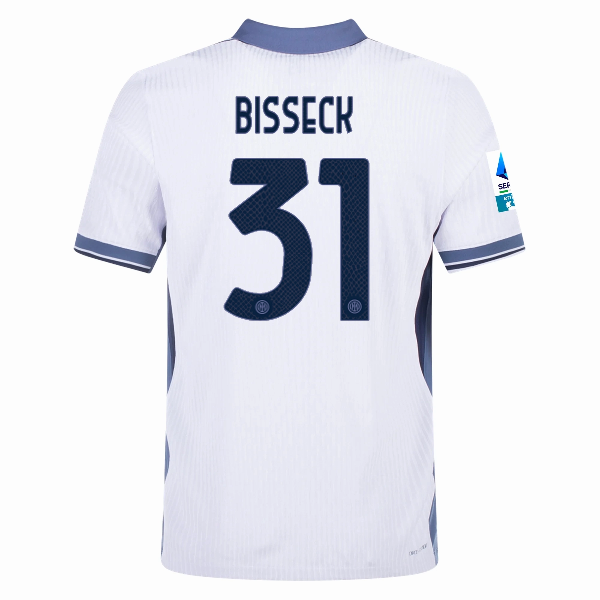 Nike Inter Milan Authentic Yann Aurel Bisseck Away Jersey w/ Serie A   Scudetto Patch 24/25 (White/Silver)