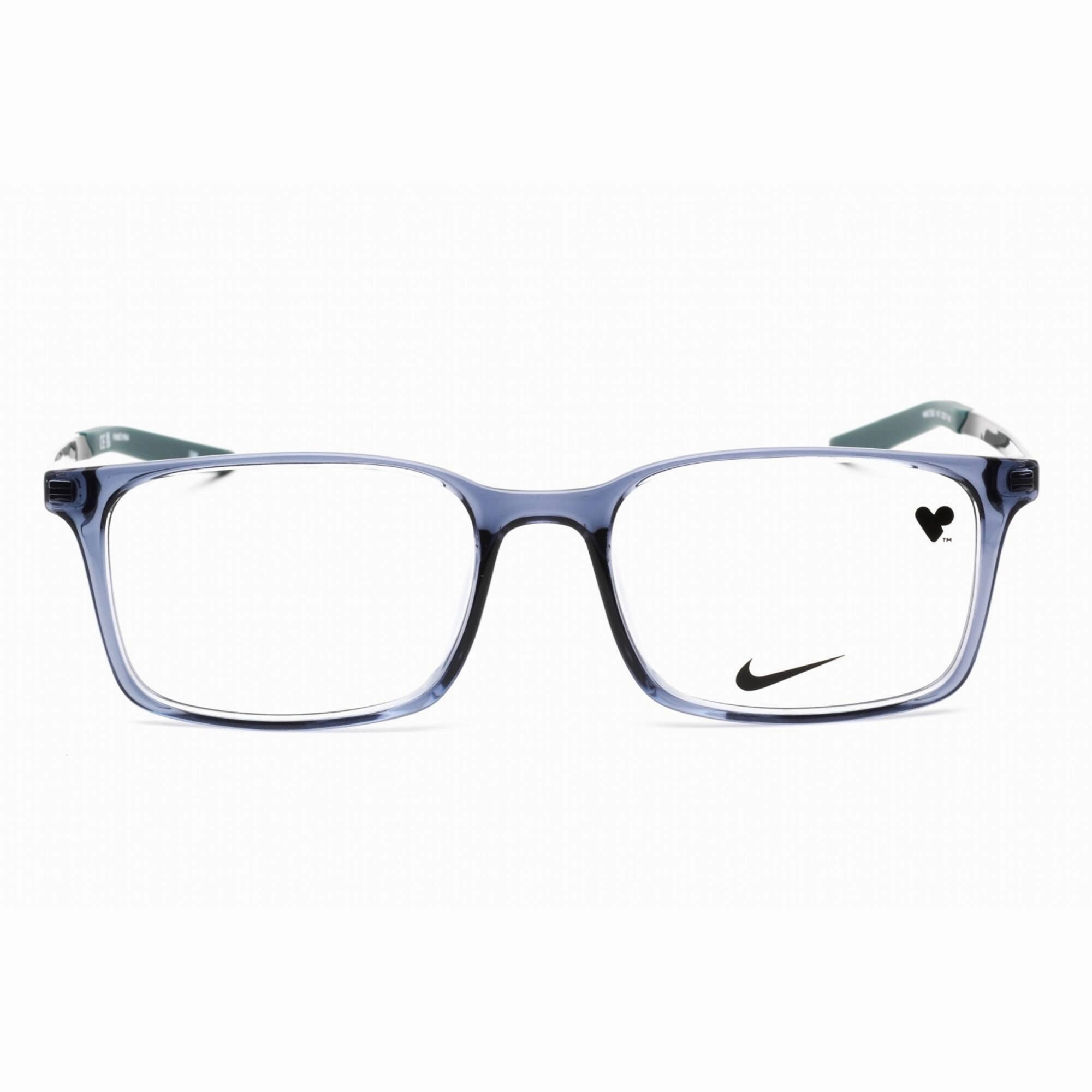 Nike Men's Eyeglasses - Clear Lens Rectangular Shape Blue Plastic Frame | 7282 412