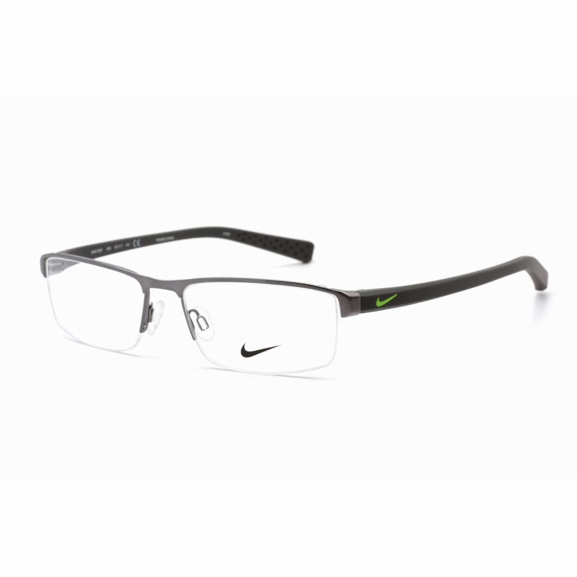 Nike Men's Eyeglasses - Half Rim Black Rectangular Shape Metal Frame | NIKE 8097 (068)