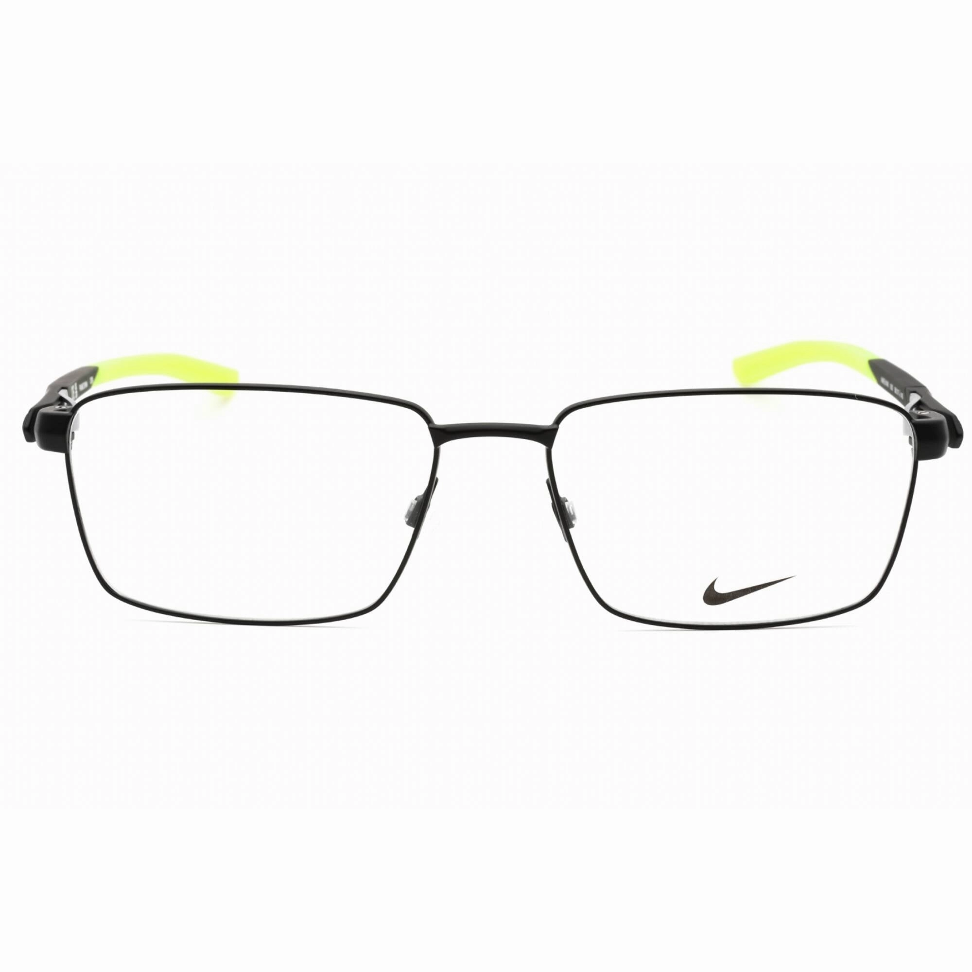 Nike Men's Eyeglasses - Satin Black/Volt Rectangular Full Rim Frame | NIKE 8140 002