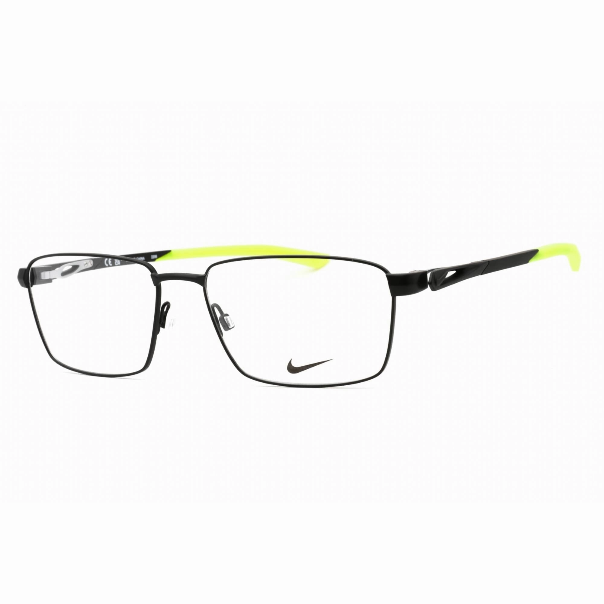 Nike Men's Eyeglasses - Satin Black/Volt Rectangular Full Rim Frame | NIKE 8140 002