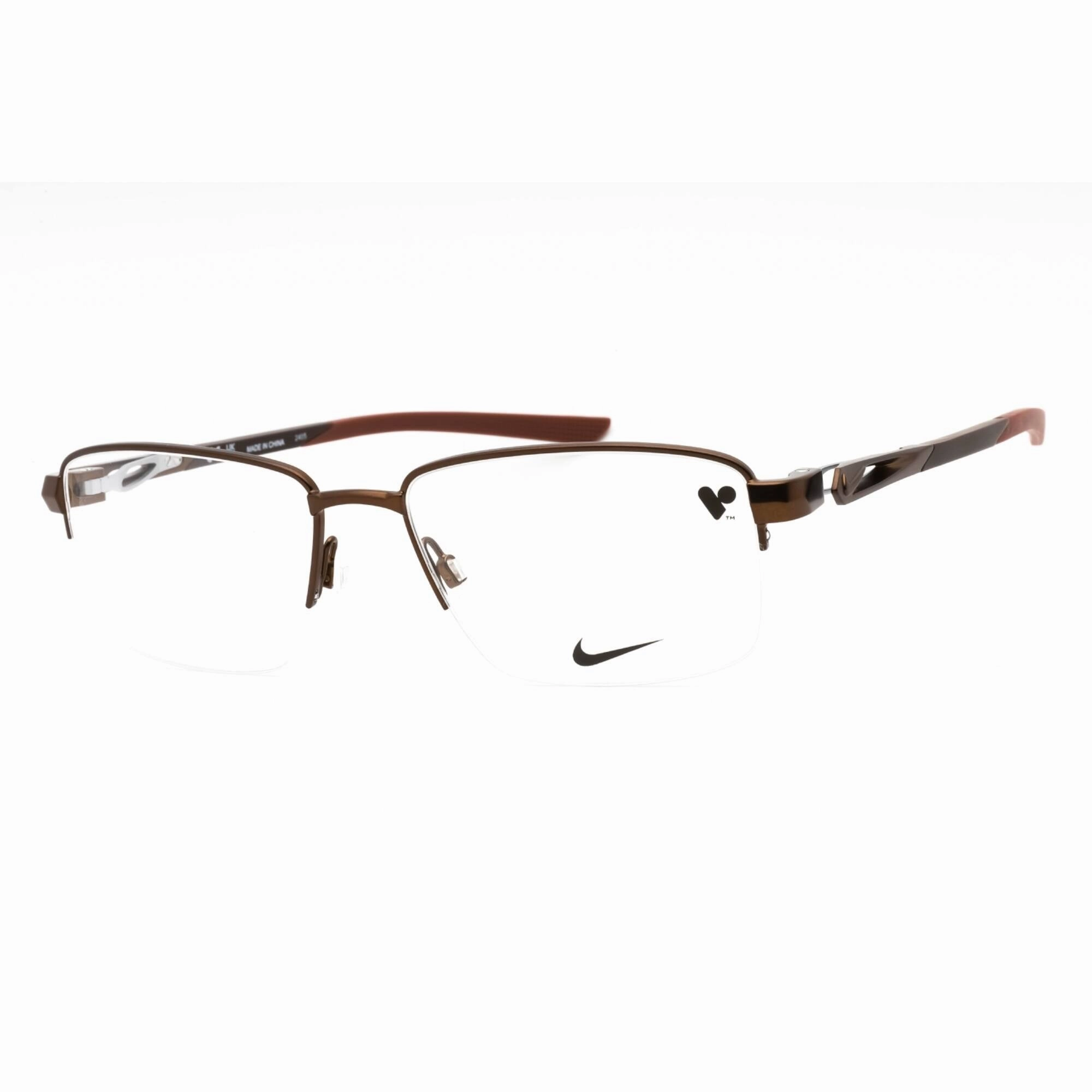 Nike Men's Eyeglasses - Satin Walnut Metal Rectangular Half Rim Frame | NIKE 8141 212