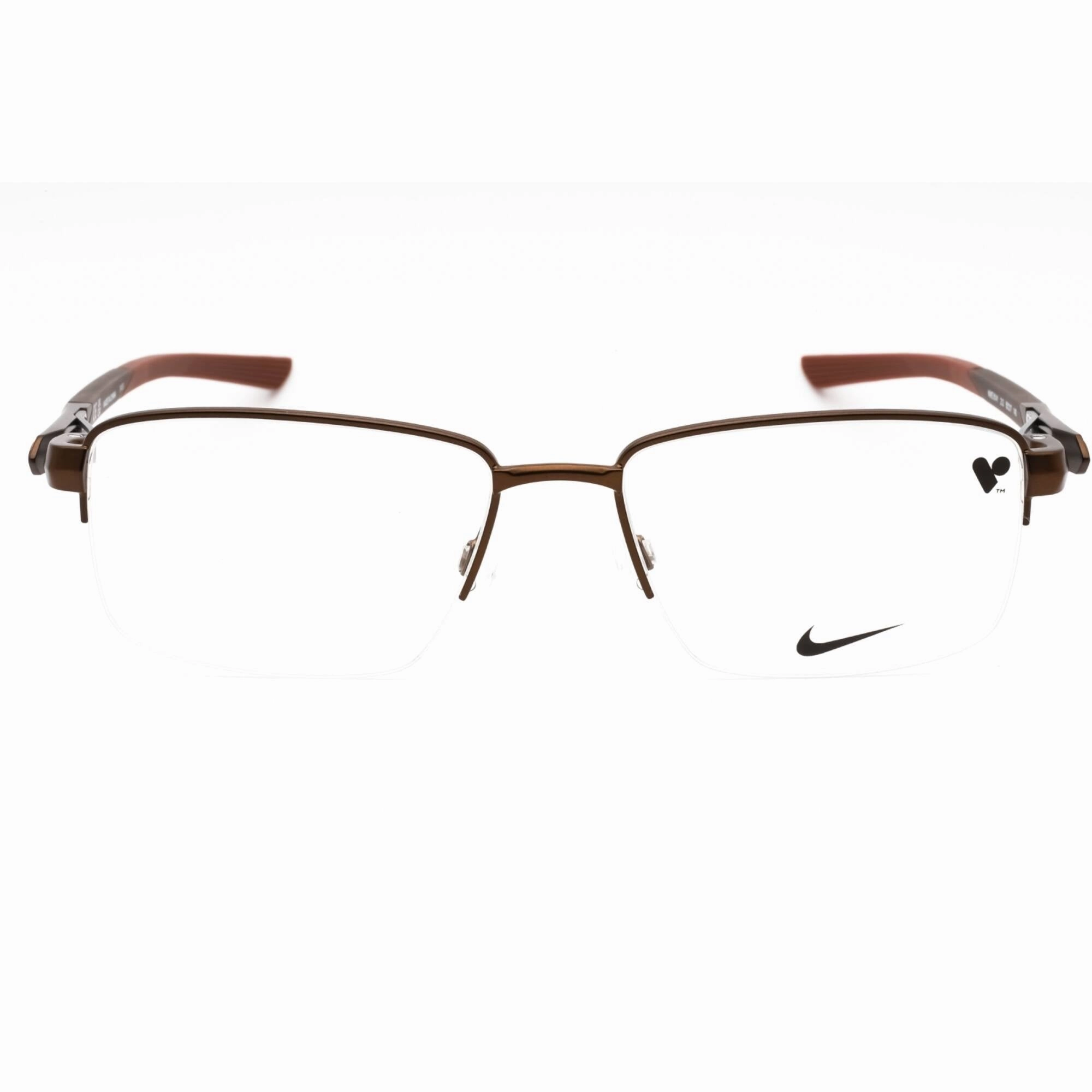 Nike Men's Eyeglasses - Satin Walnut Metal Rectangular Half Rim Frame | NIKE 8141 212