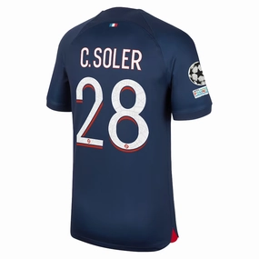 Nike Paris Saint-Germain Carlos Soler Home Jersey w/ Champions League Patches 23/24 (Midnight Navy)