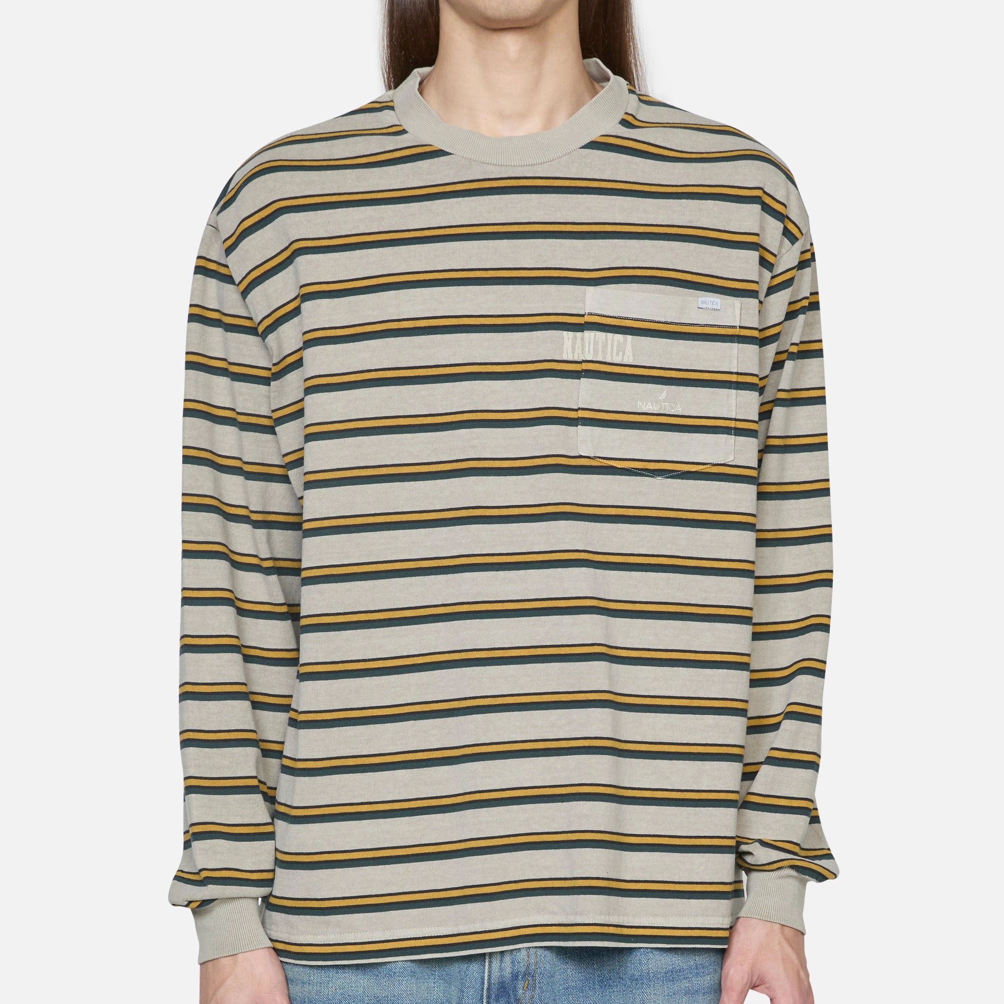 Pigment Dyed Border Longsleeve T-Shirt Beige