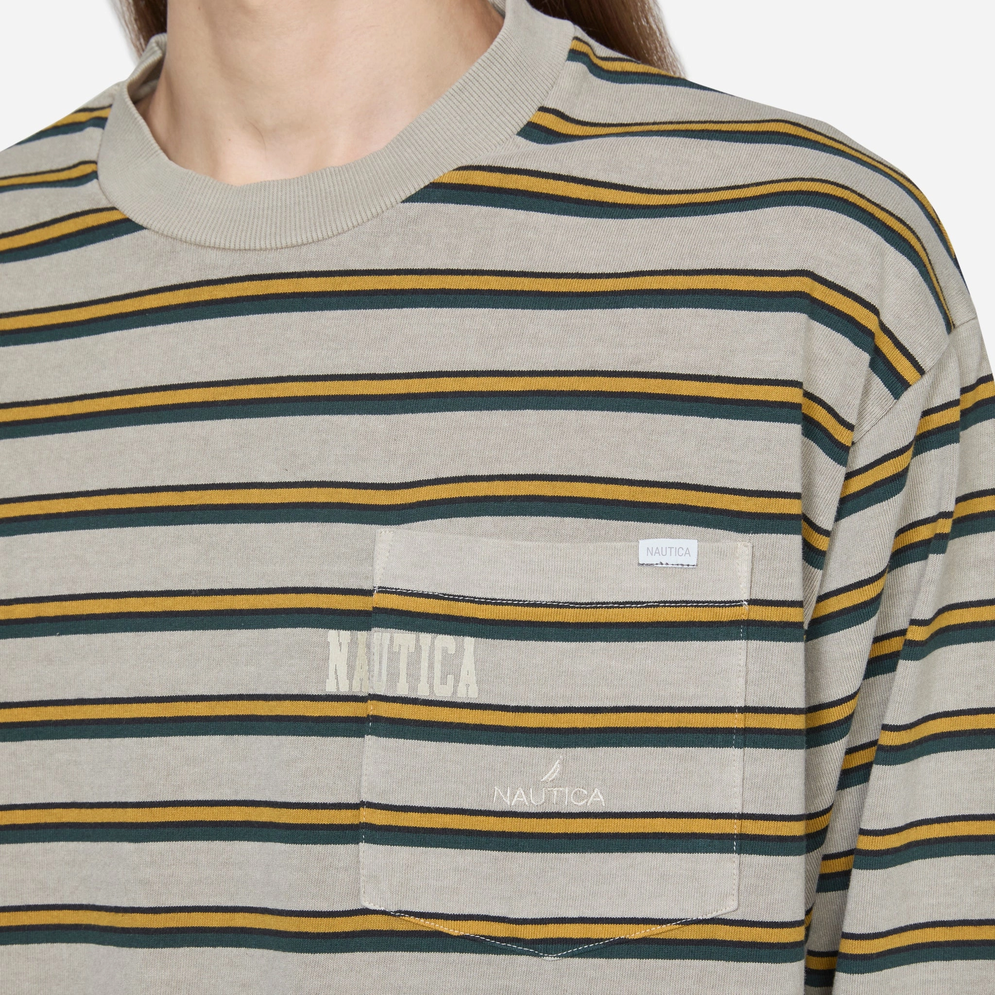 Pigment Dyed Border Longsleeve T-Shirt Beige