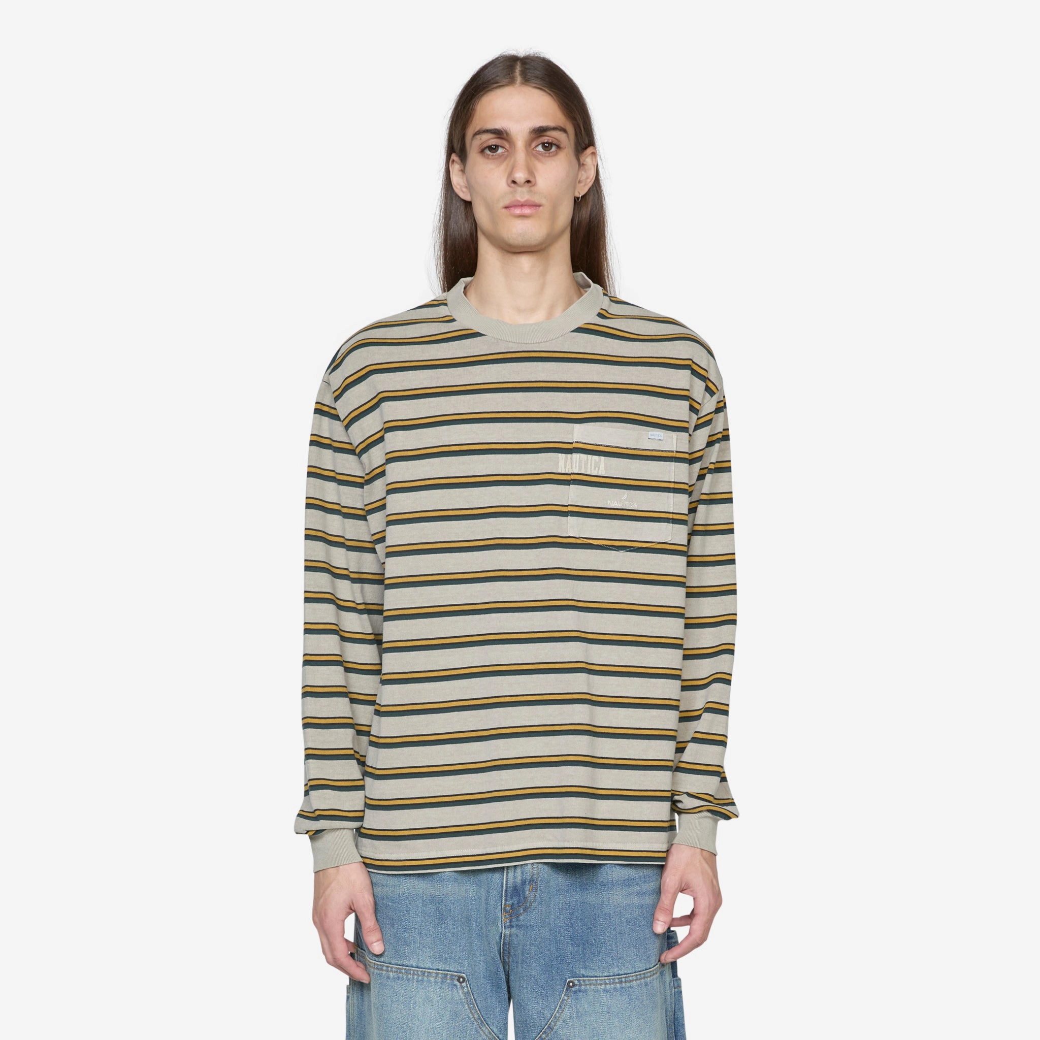 Pigment Dyed Border Longsleeve T-Shirt Beige