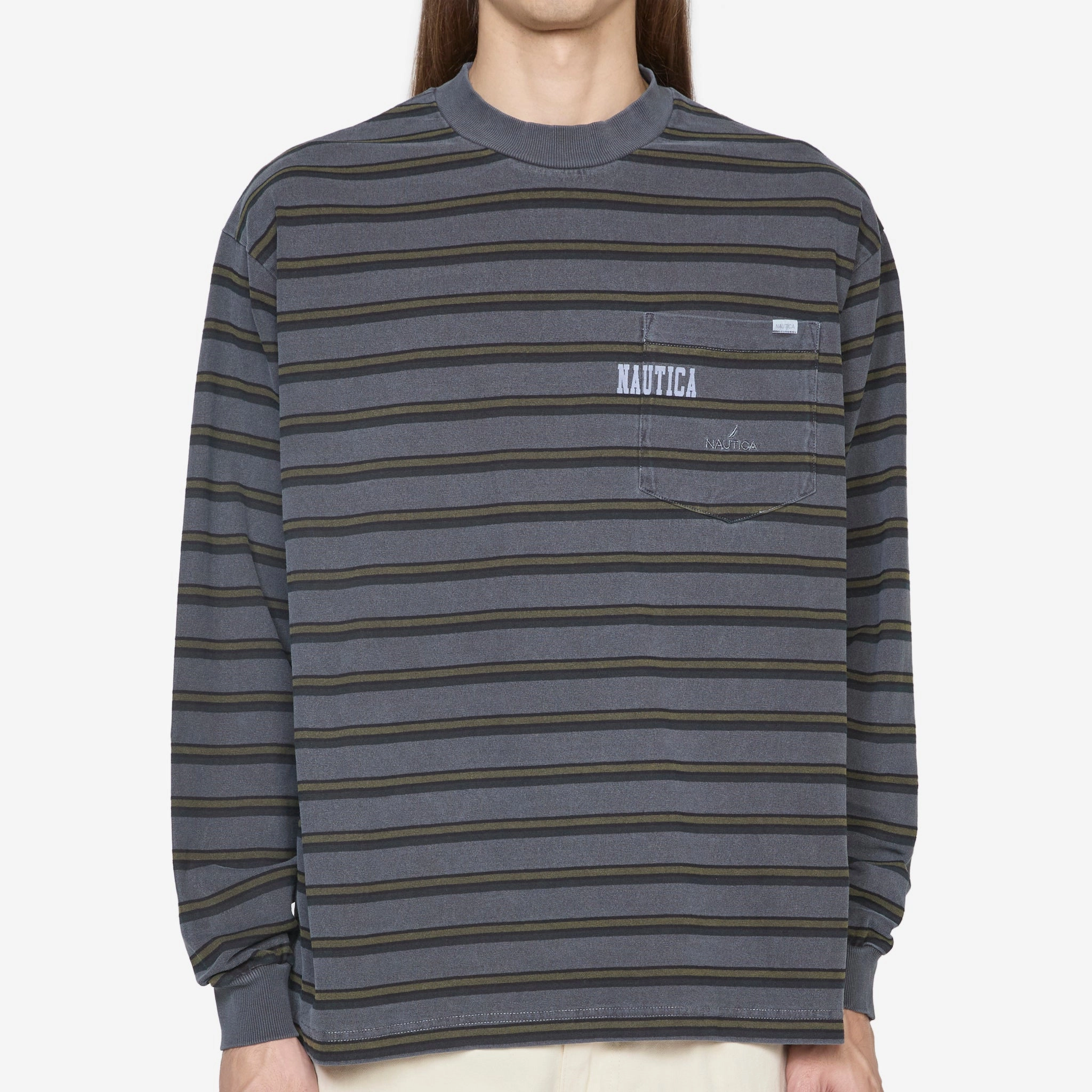 Pigment Dyed Border Longsleeve T-Shirt Navy