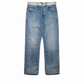 Purple Brand Mid Rise Straight Leg Basalt Distressed Jean - Light Indigo