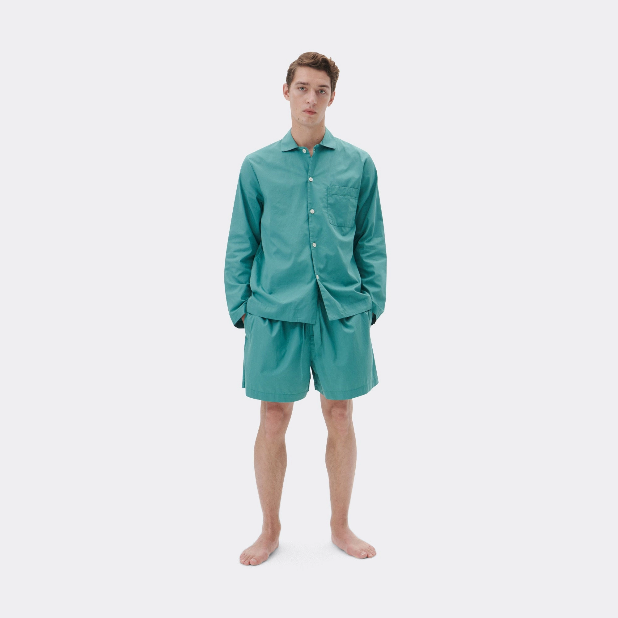 Pyjama Shorts - Vintage Green Cotton Poplin