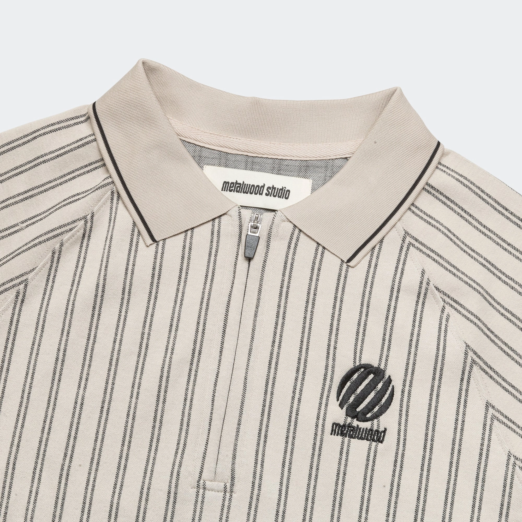 Ribbed LS Striped Polo - Tan